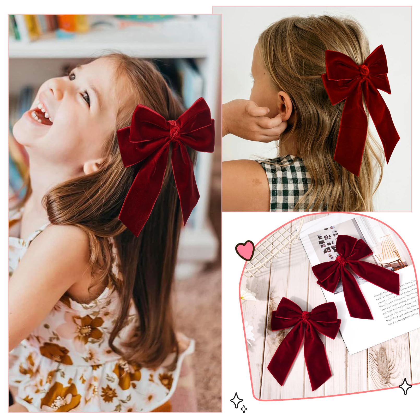 2Pcs Velvet Hair Bow Red Bow Hair Ribbon Clips For Women Girls Fall Alligator Hair Clips Hair Accessories Toddlers Kids Teens
