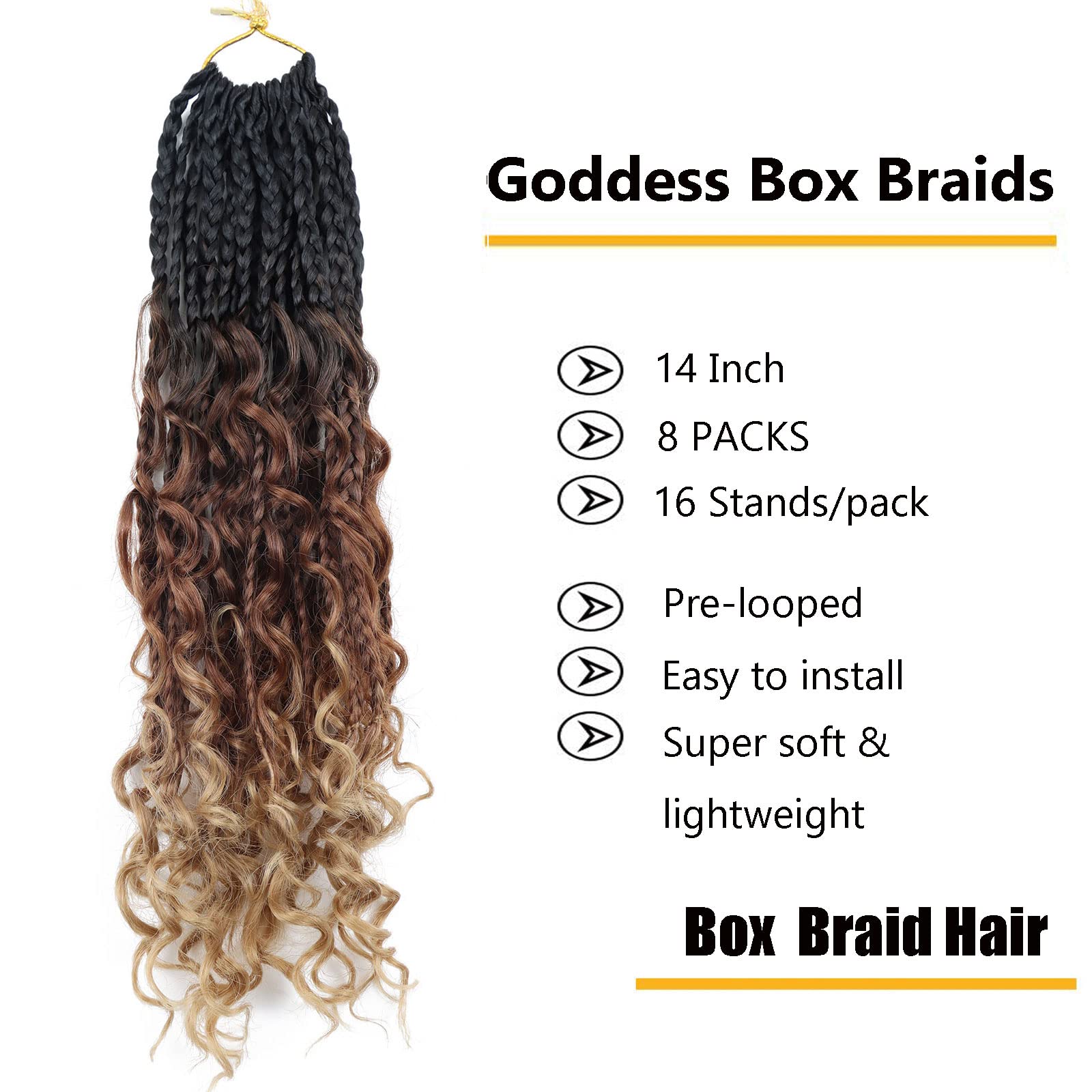 LMZIM 14 Inch Goddess Box Braids Crochet Hair Bohomian Crochet Box Braids Curly Ends 8 Pack 3X Crochet Braids Synthetic Braiding