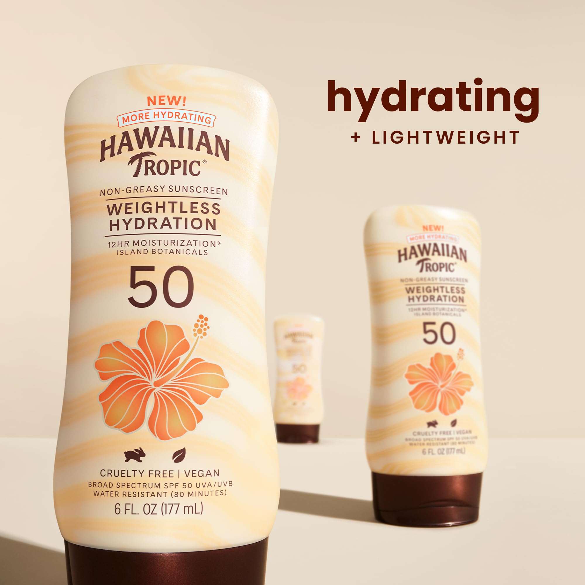 Hawaiian Tropic Weightless Hydration Lotion Sunscreen Spf 50, 6Oz | Oil Free Sunscreen, Hawaiian Tropic Sunscreen Spf 50, Broad