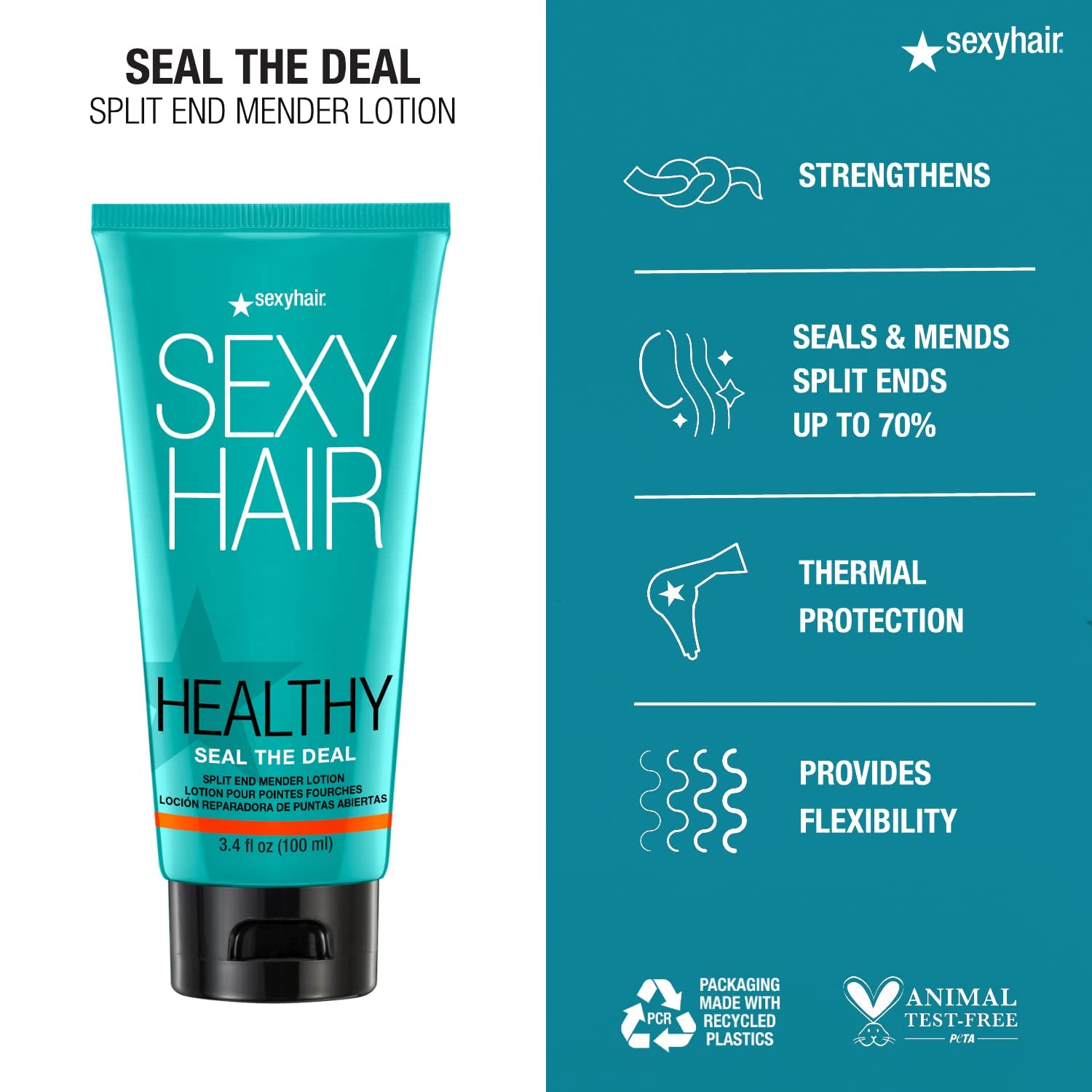 Sexyhair Healthy Seal The Deal Split End Mender Lotion, 34 Oz, Mends Split Ends, All Hair Types