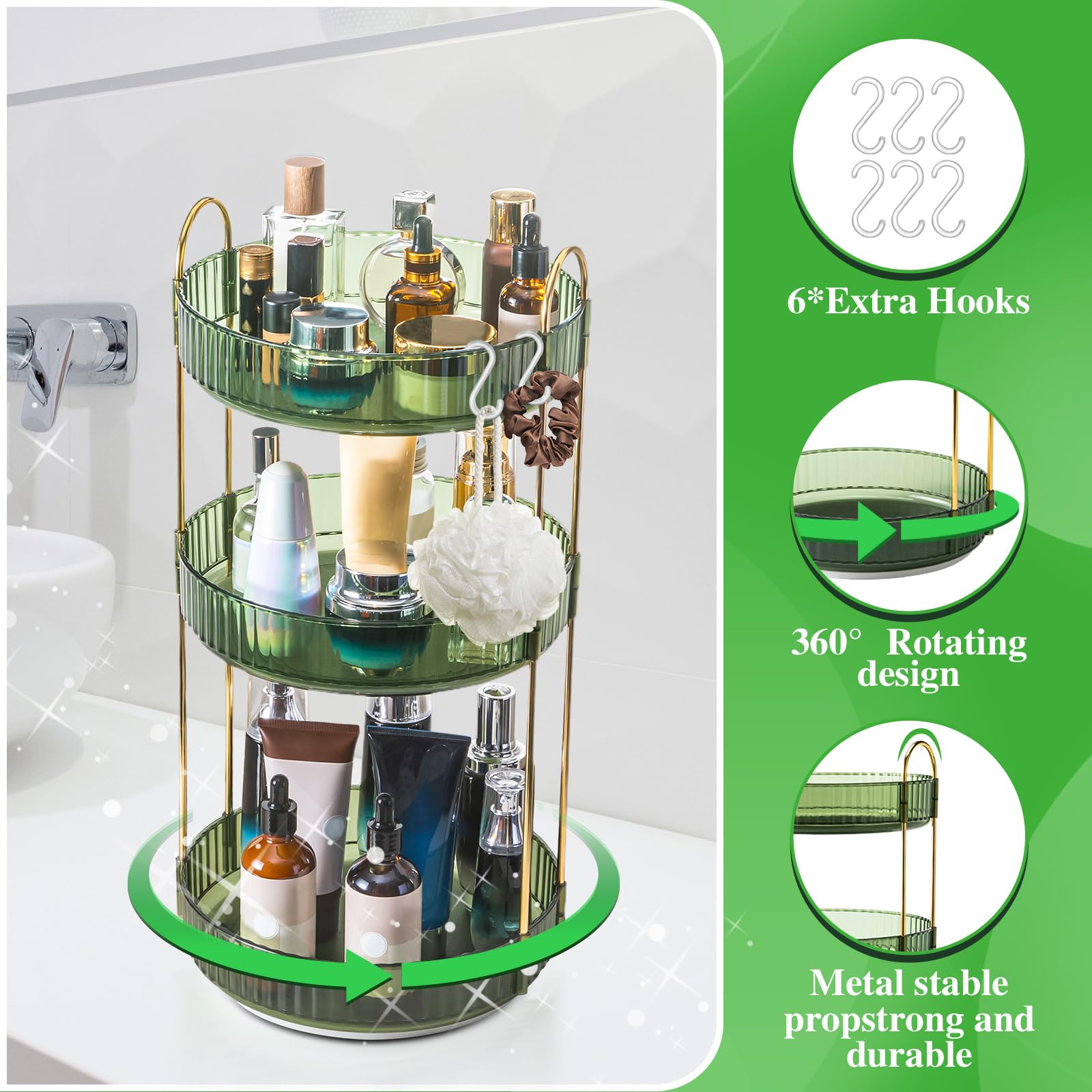 Megapuxin Makeup Organizer For Vanity,360 Rotating Lazy Susan Organizer Large Skincare Make Up Storage Cosmetic Dresser Organize