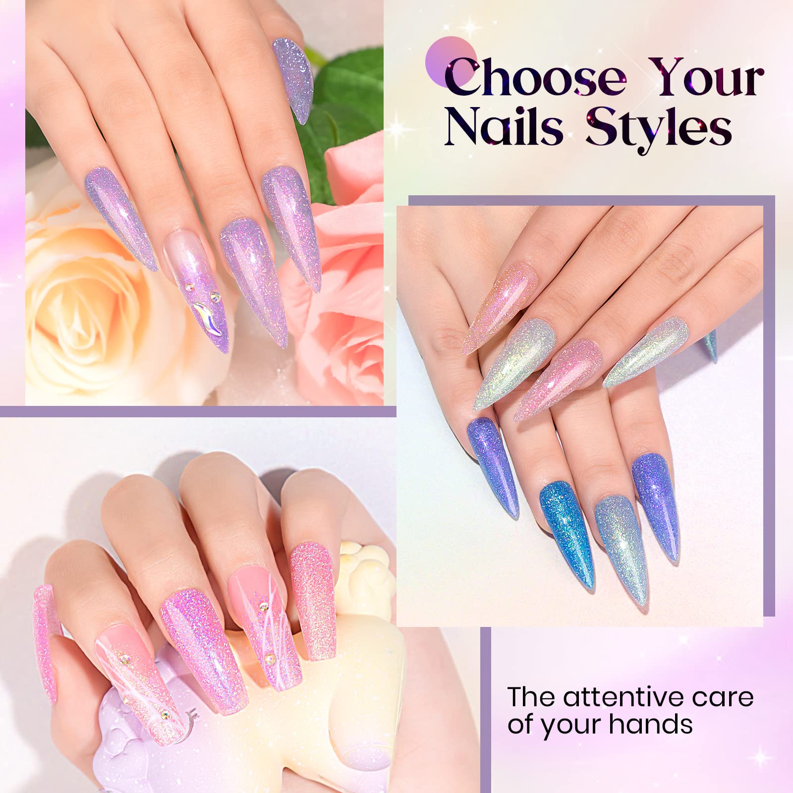 Mizhse Reflective Glitter Gel Nail Polish 7Ml Sparkle Unicorn Pink Blue Diamond Manicure Set Soak Off Nail Art Gel Polish 12Pcs