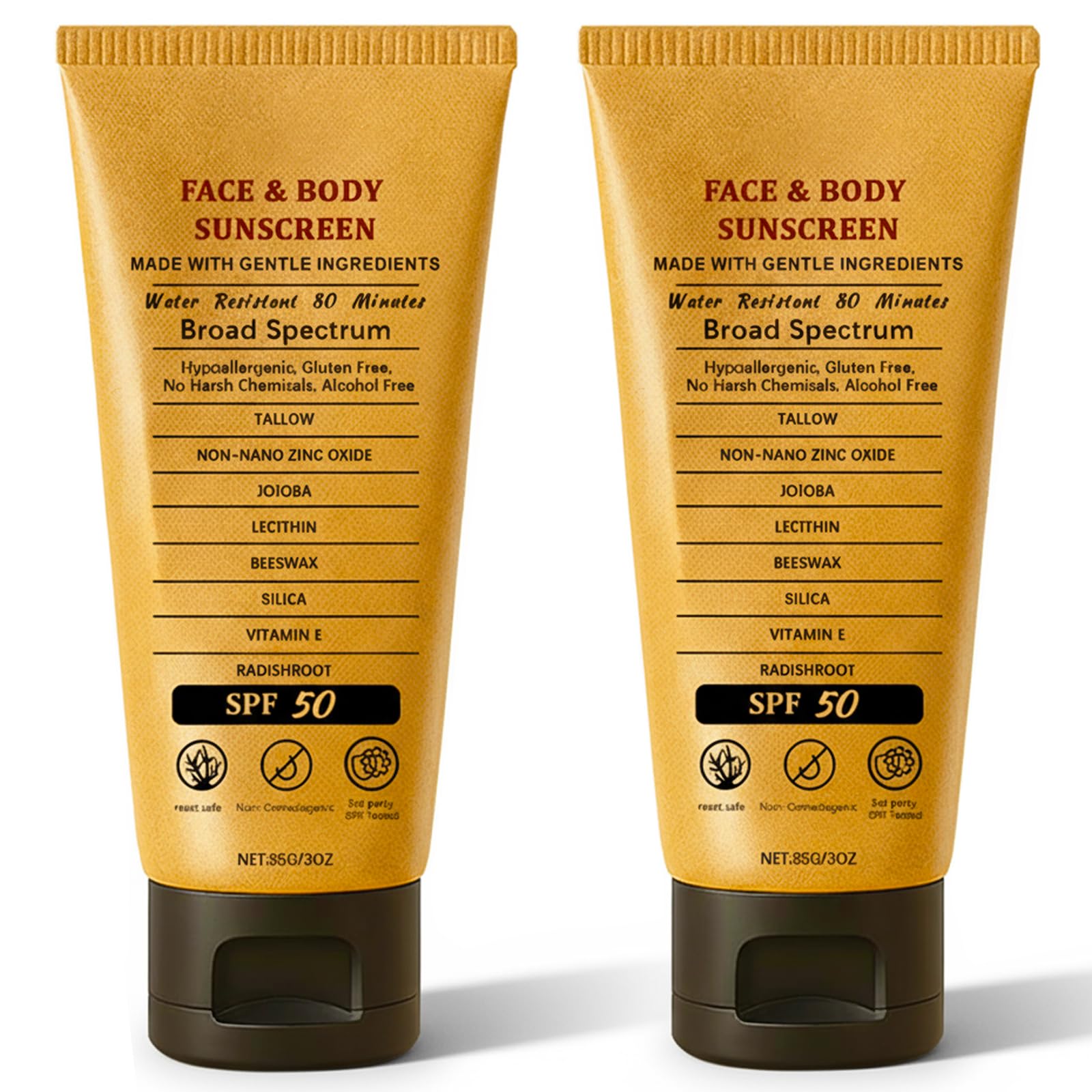 2pcs Beef Tallow Sunscreen with Zinc Oxide Reef Safe Sunscreen SPF 50,NonGreasy Beef Tallow Sunscree Natural Organic Formula fo