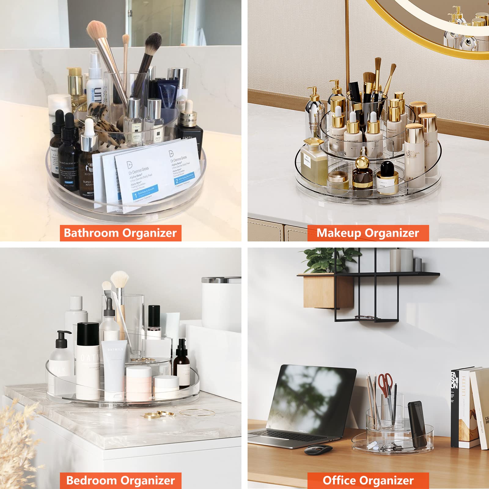 Taiuloo 360 Rotating Makeup Organizer, Lazy Susan Turntable Cosmetics Storage Tray, 2 Layers Round Spinning Holder Organizer Cas