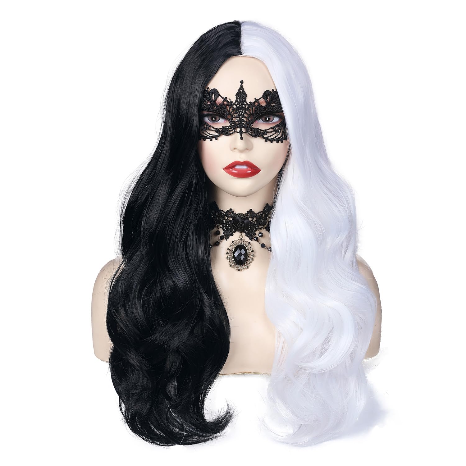 Wiger Half Black Half White Wigs For White Women Long Curly Wavy Wigs For Women Long Black And White Curly Wigs Middle Part Synt