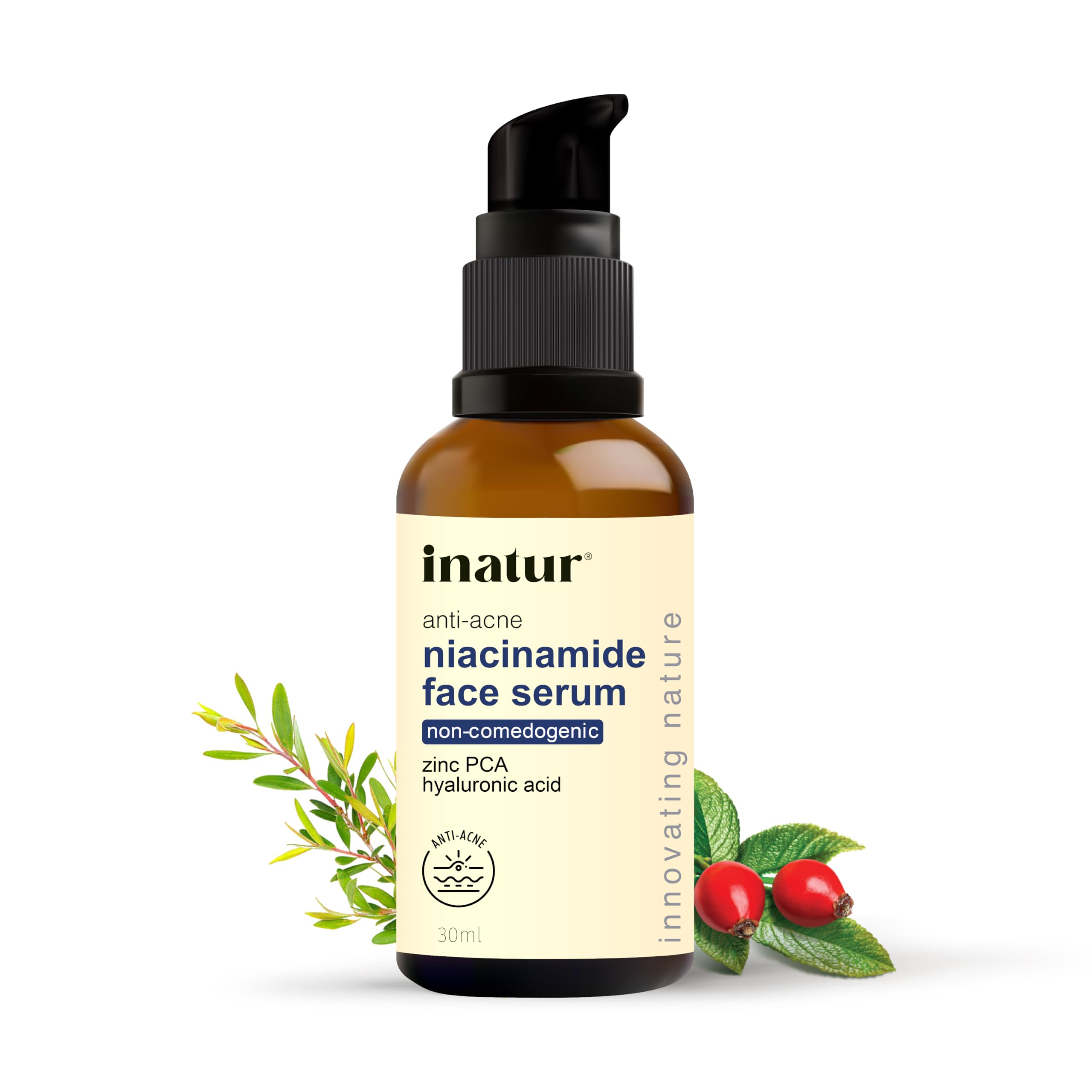 Inatur Niacinamide Face Serum For Acne Marks, Dark Spots & Oil Control | With 10% Niacinamide, Zinc Pca & Hyaluronic Acid | Pore