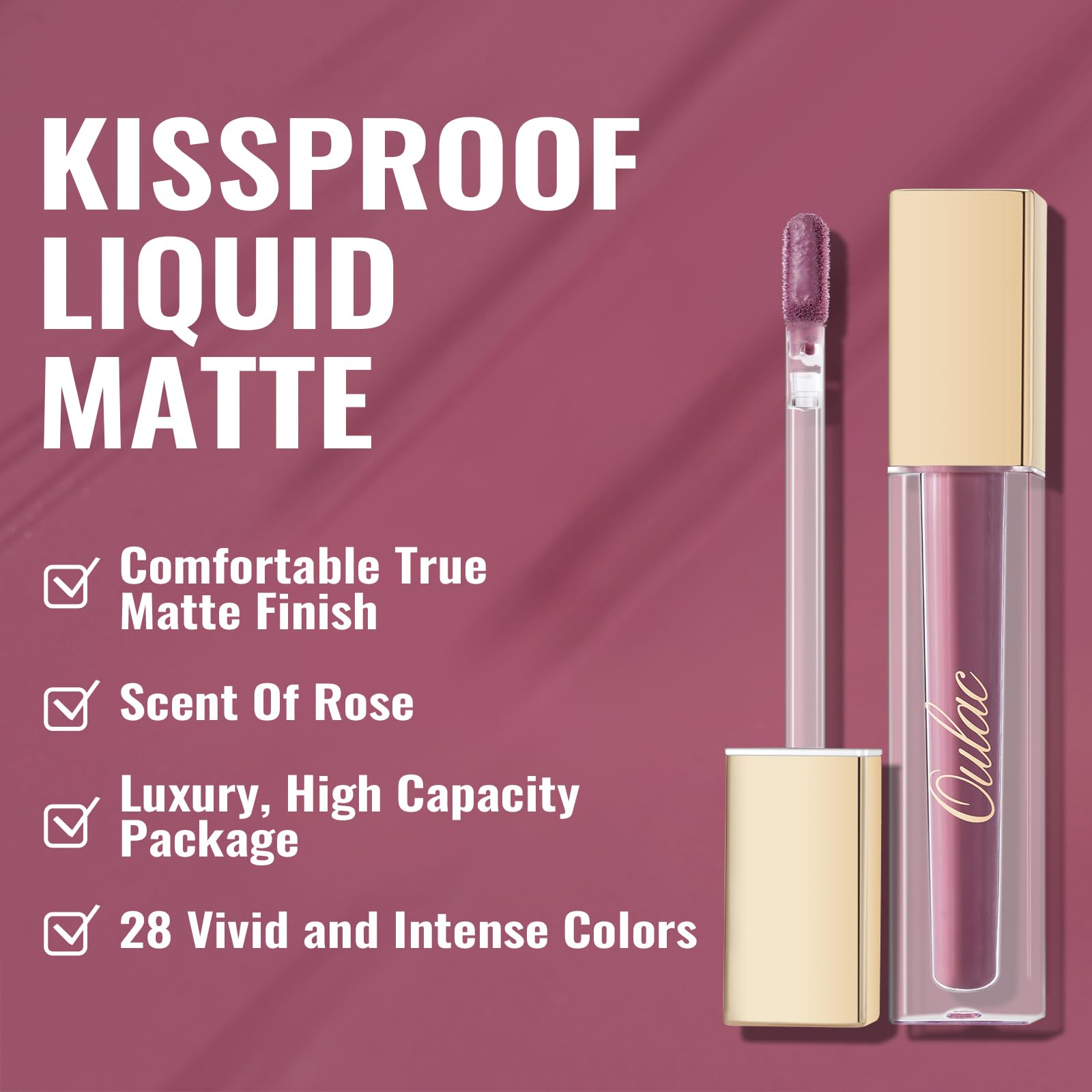 Oulac Matte Liquid Lipstick Mauve Pink Lip Gloss For Women, Long Lasting Lipstick Waterproof, No Transfer, Creamy High Pigmented