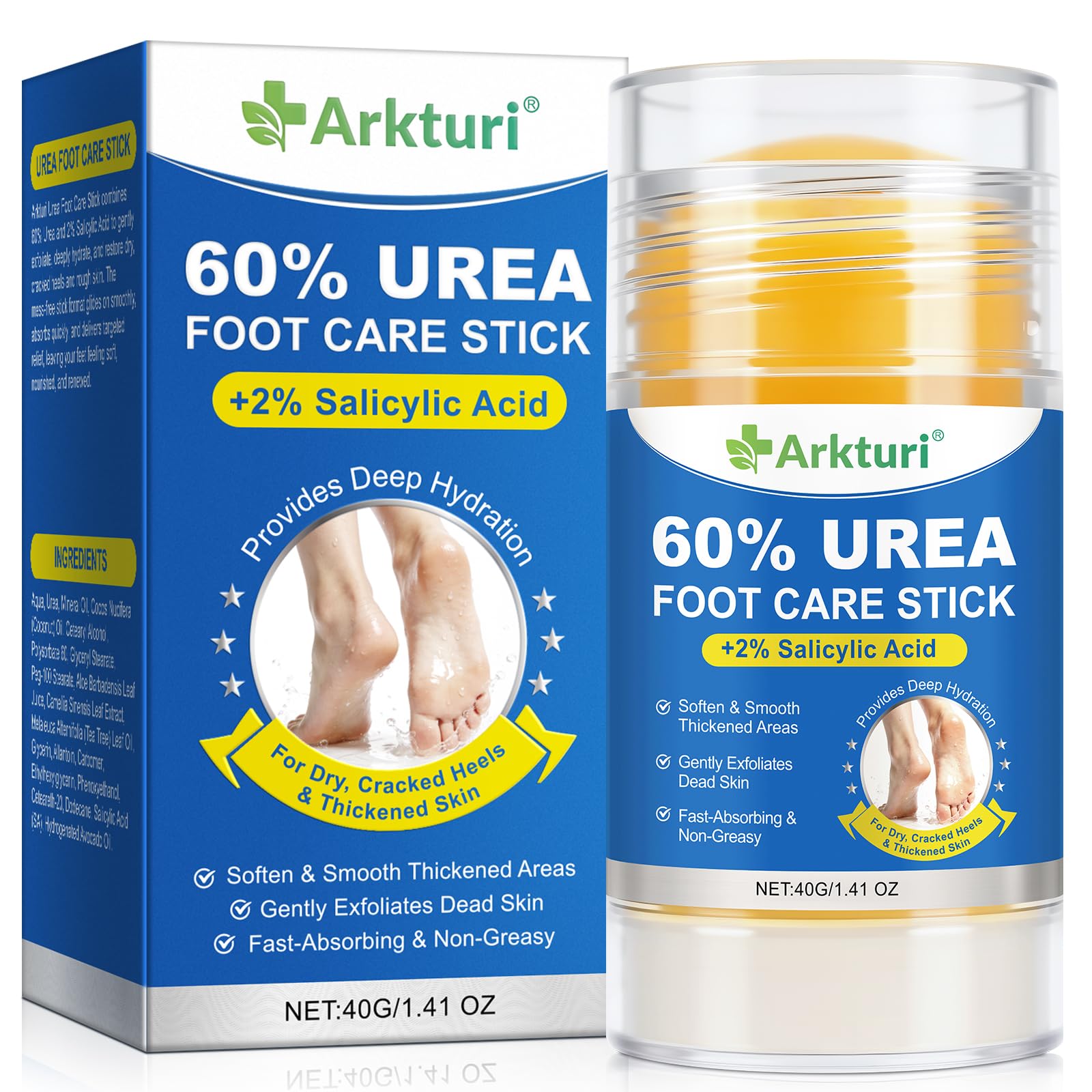 Urea Cream 60% with Salicylic Acid 2% Urea Foot Care Stick, Foot Cream for Dry Cracked Feet, Heels, Knees, Hands, Elbows, Feet M