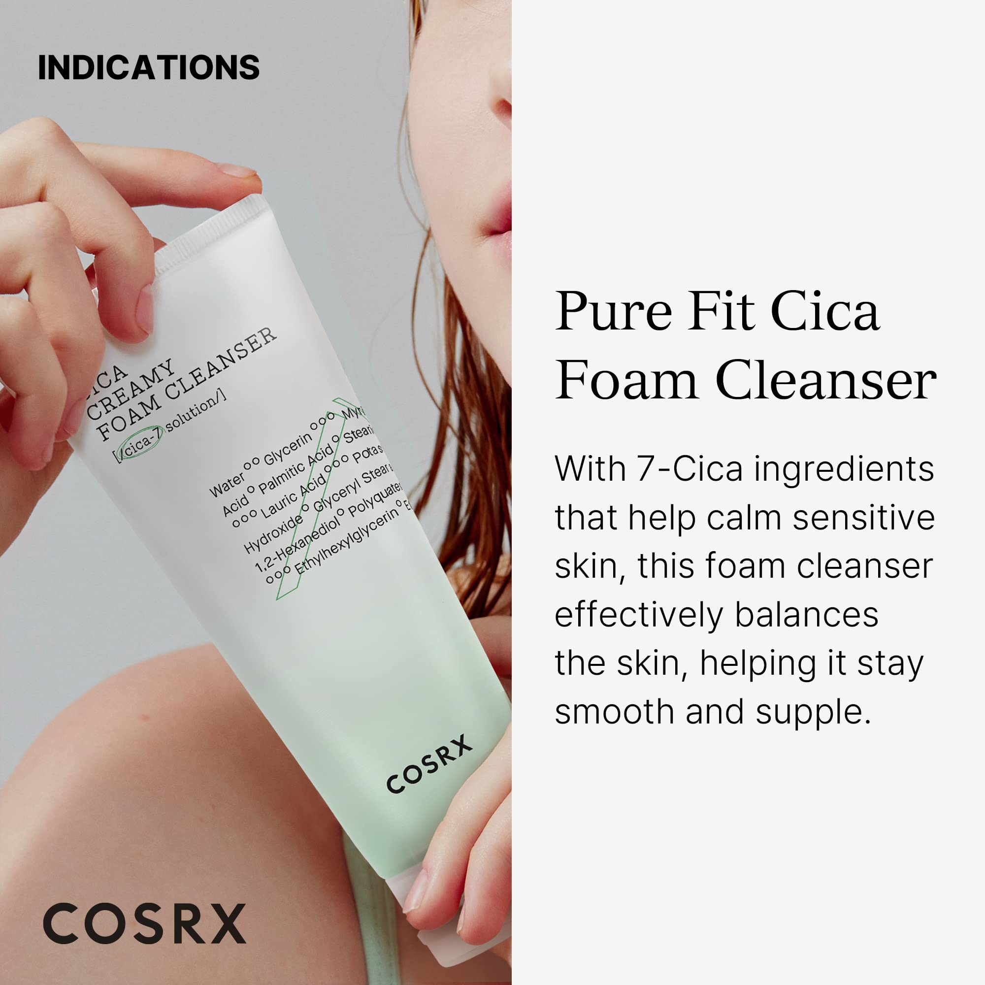 Cosrx Pure Fit Cica Creamy Foam Cleanser, 5.07 Fl Oz / 150Ml | Mild Cleanser For Sensitive Skin | 91% Naturally Derived Centella