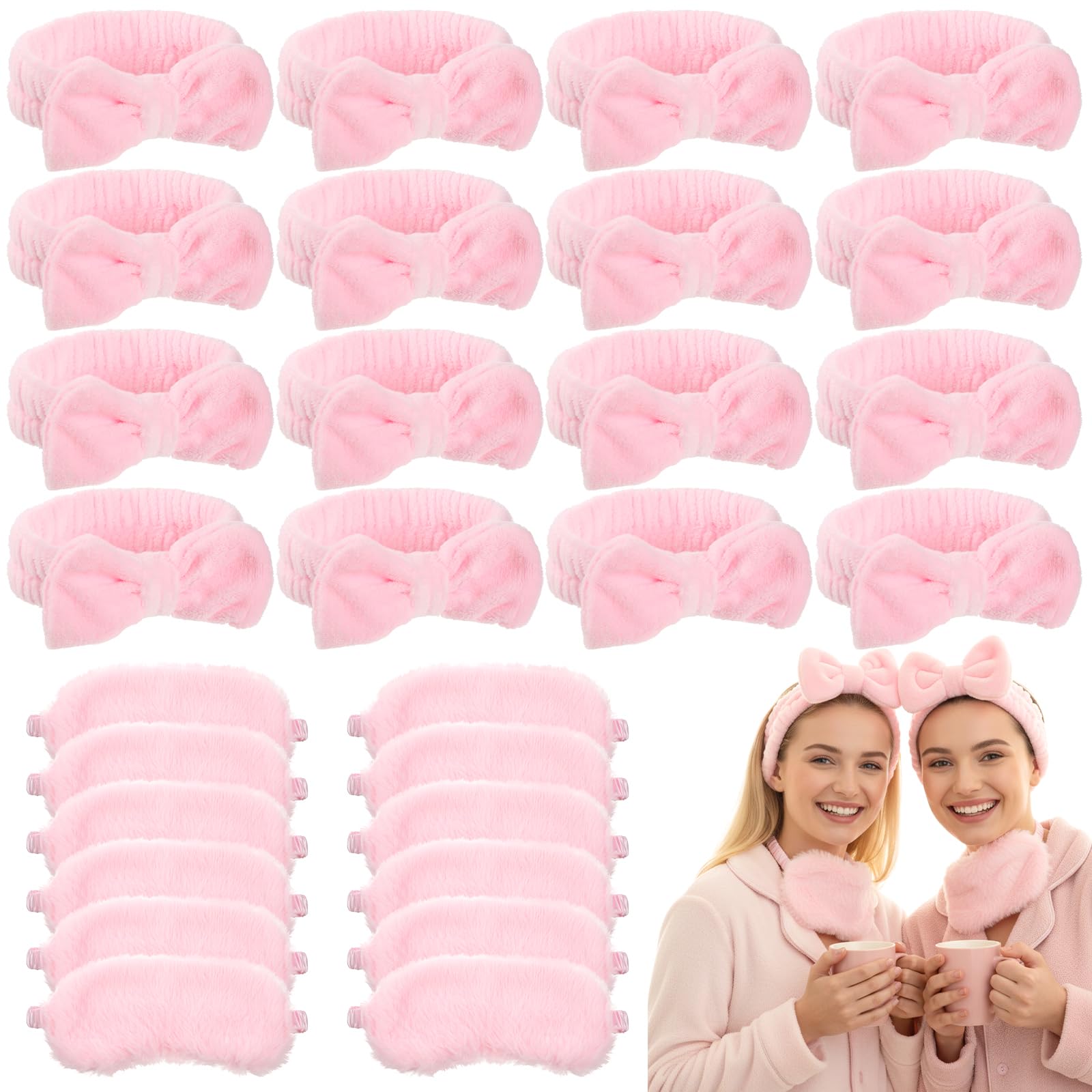 AOZUO 24 Pcs Spa Headband Sleep Eye Mask Bulk, Pink Headband