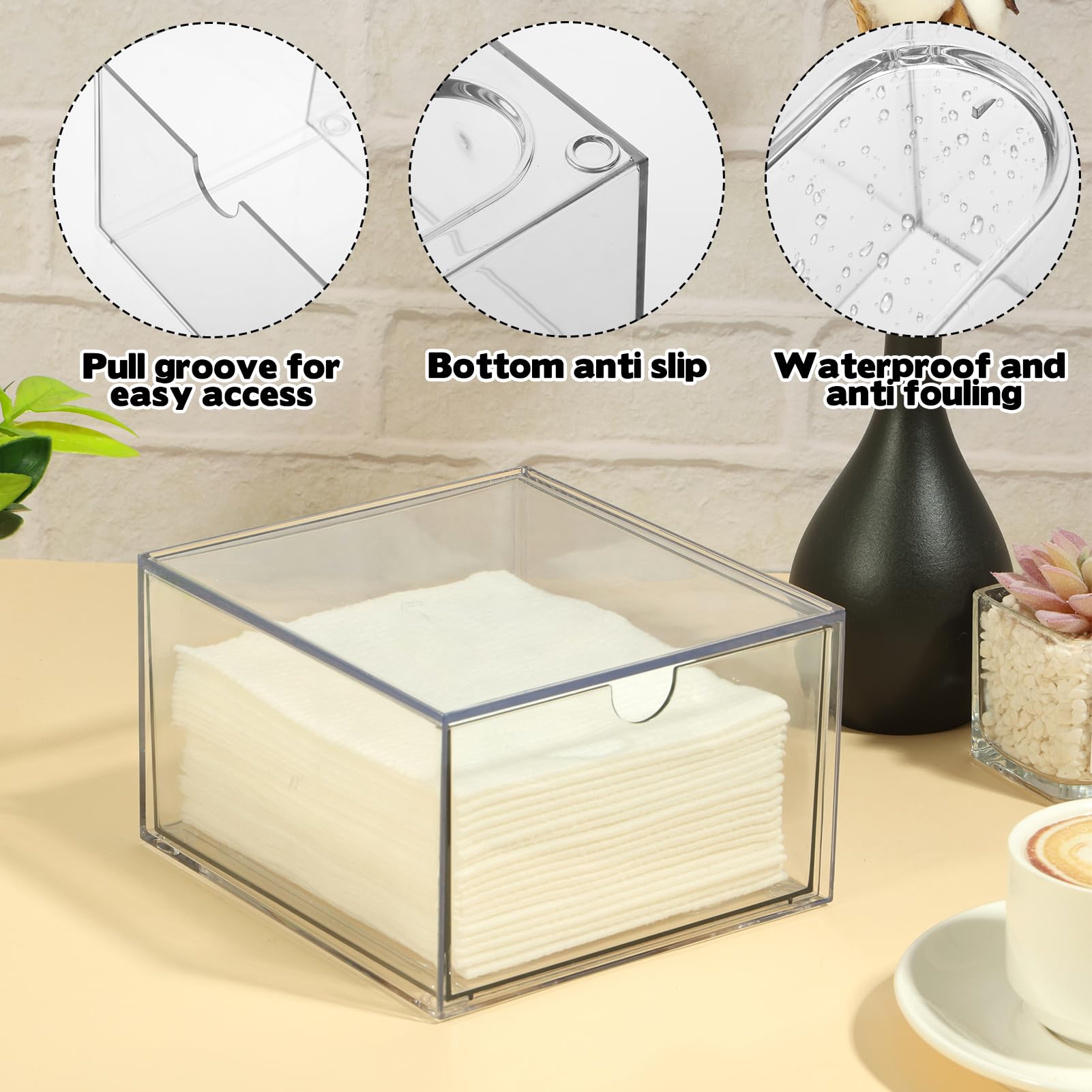 Rainmae Disposable Face Towel Holder, Face Towel Storage Box Bin, Stackable Clear Makeup Organizer with Drawer for Clean Skin Cl