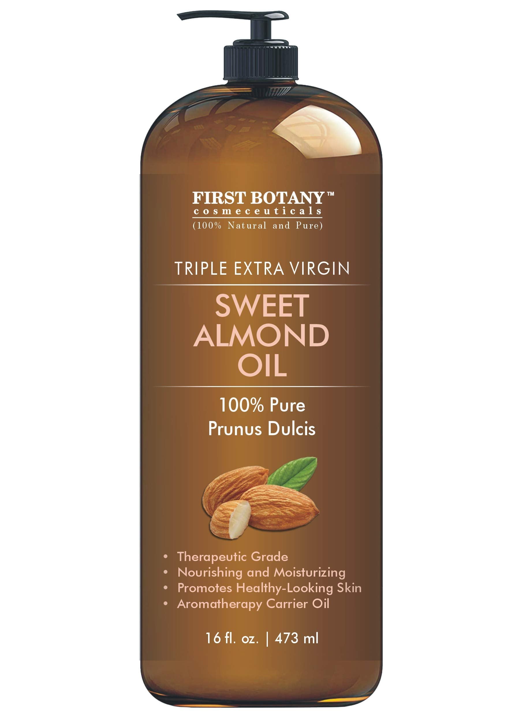 Cold Pressed Sweet Almond Oil - Triple Aaa+ Grade Quality, For Hair, For Skin And For Face, 100% Pure And Natural With Pump Disp