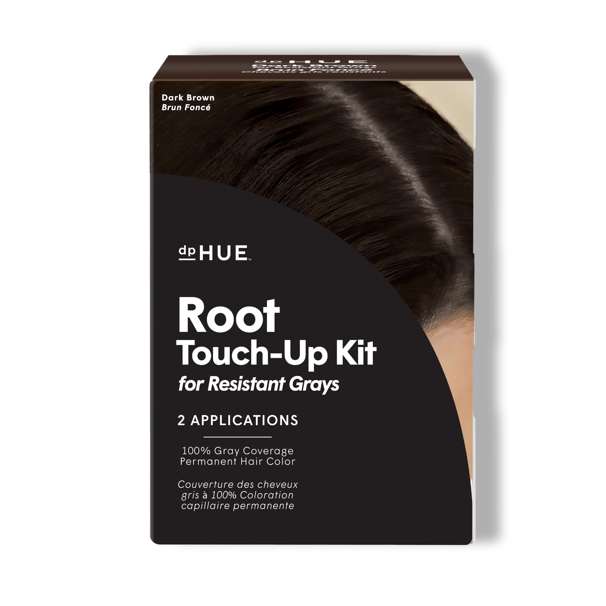 dpHUE Root Touch-Up Kit for Resistant Grays, Dark Brown - Permanently Cover Difficult, Stubborn Gray Hair - 2 Applications Inclu