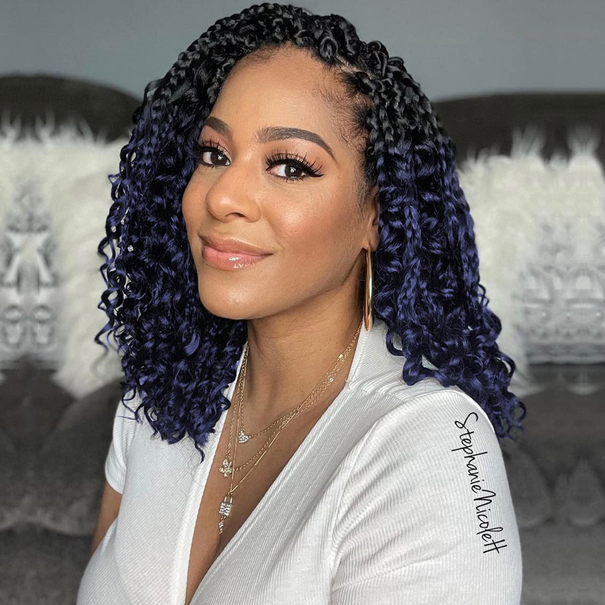 Unionbeauty 8 Packs Boho Box Braids Crochet Hair Curly Ends Pre-looped Bohemian Hippie Braids Goddess Box Braids Hair for Black 