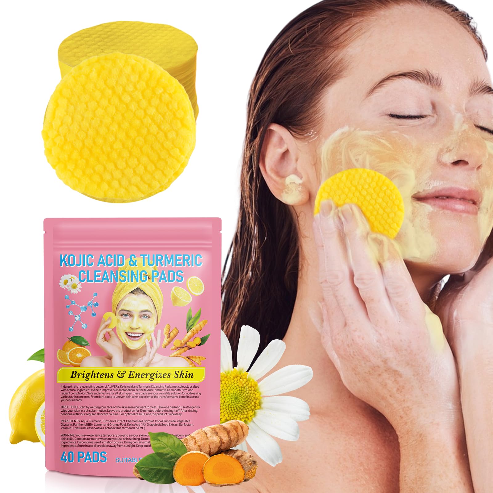 Turmeric Cleansing Pads,Kojic Acid Pads The Body'S Skin, Helps Balance Skin Oil And Water 40 Pcs