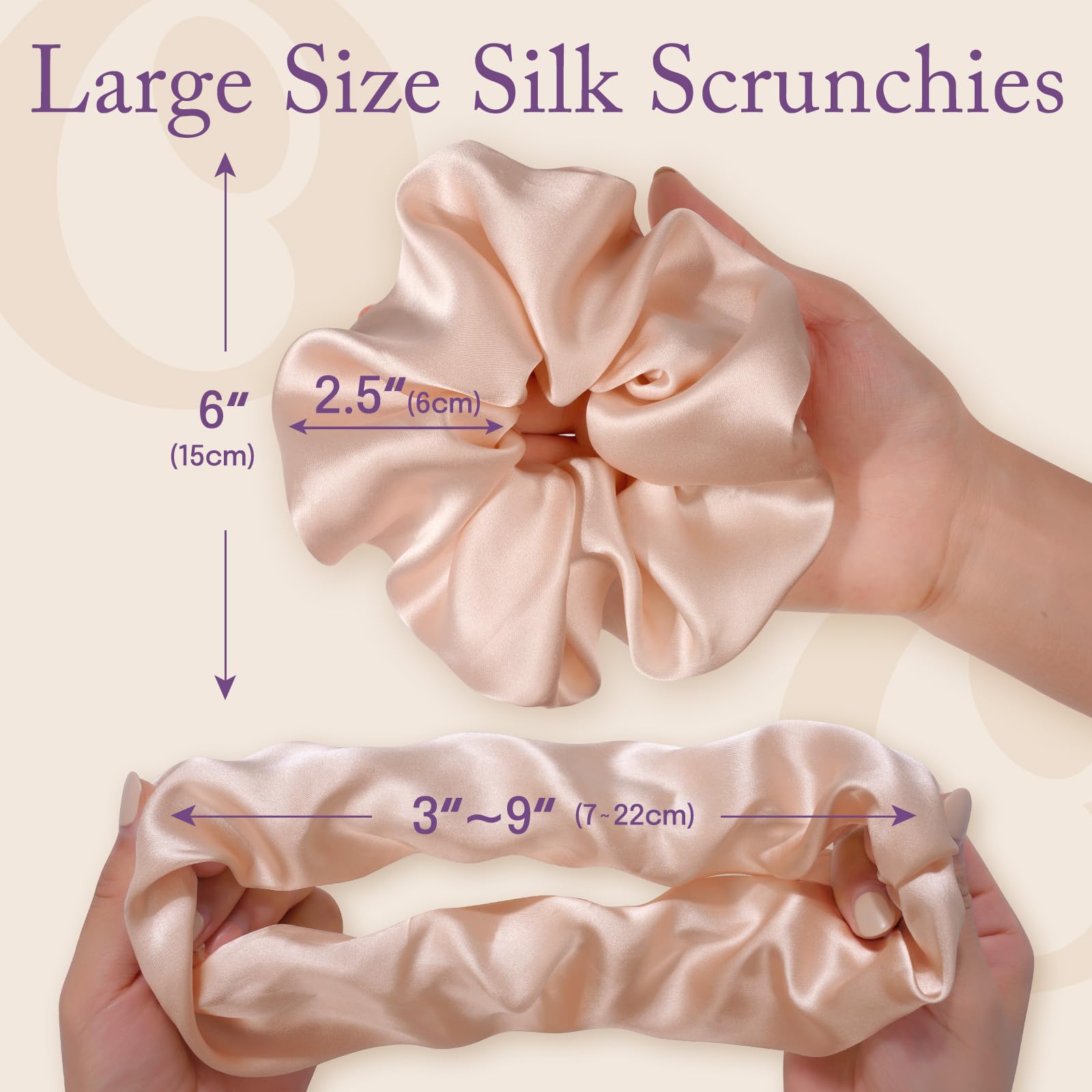 Olesilk Silk Scrunchies Oversized 100% Mulberry: Large For Long Thick Hair, Soft And Smooth For No Damage Hair Care Sleeping, Vi