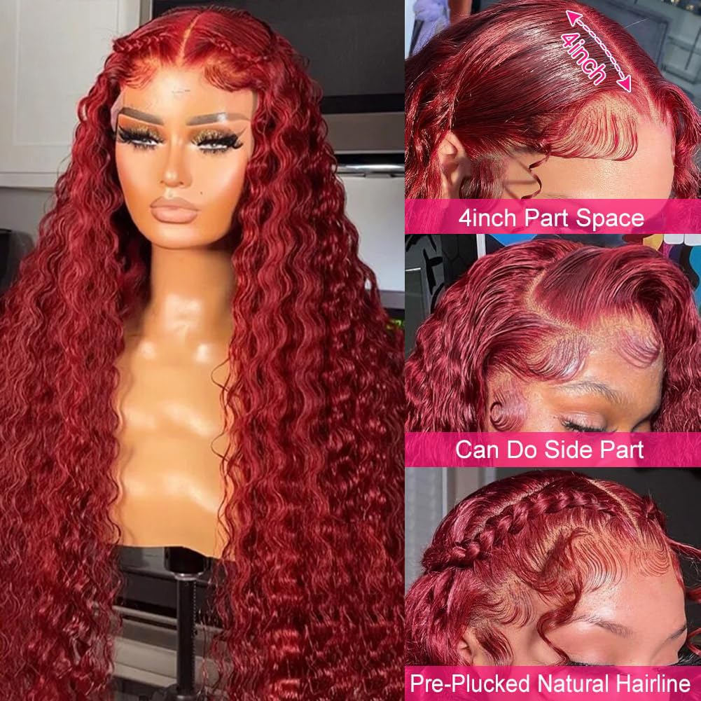 Burgundy Lace Front Wigs Human Hair 180% Density 13X4 Water Curly Lace Front Wigs Human Hair Pre Plucked Glueless Wigs Human Hai