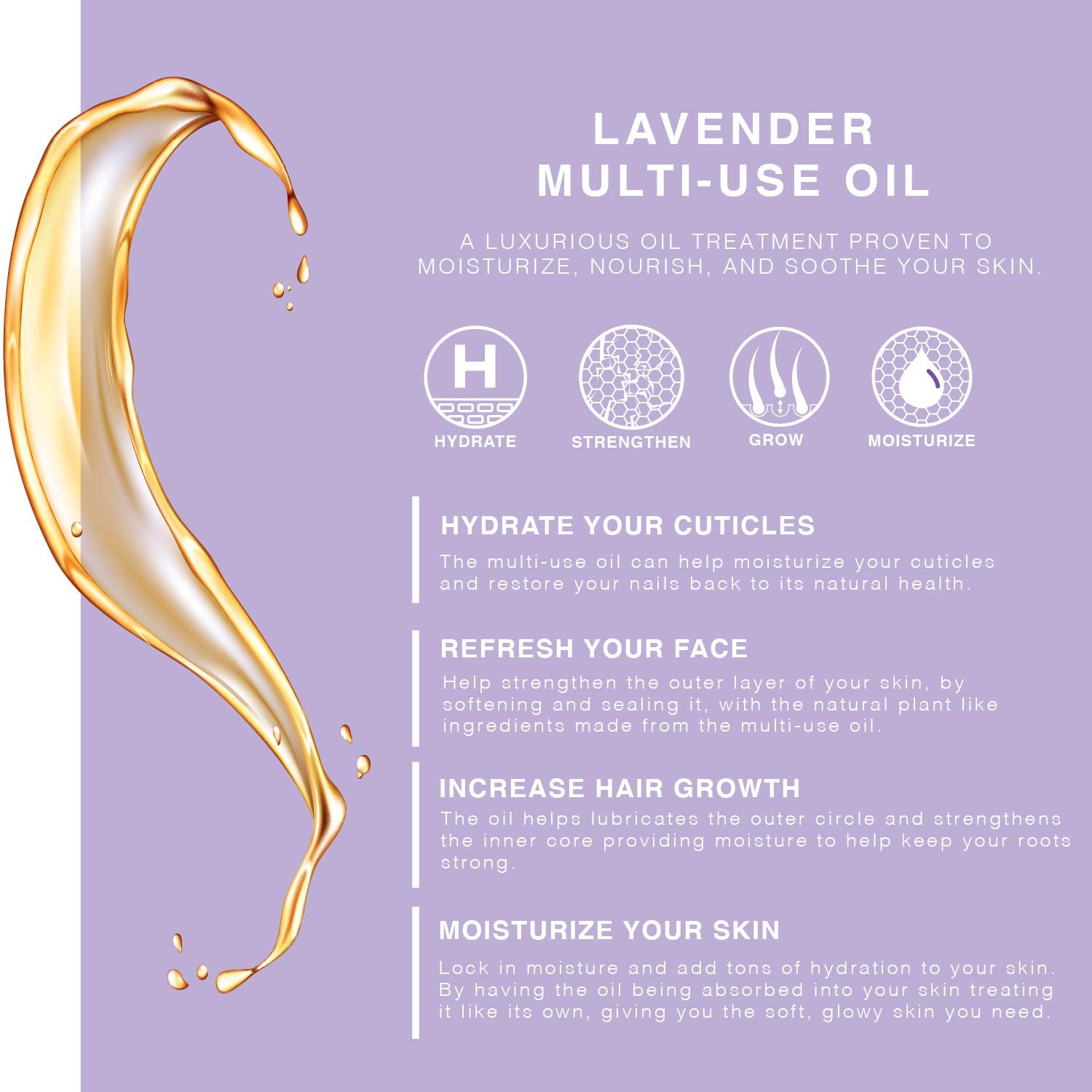 Lavender Multi-Use Oil for Face, Body and Hair - Organic Blend of Apricot, Vitamin E, Fractionated Coconut and Sweet Almond Oil