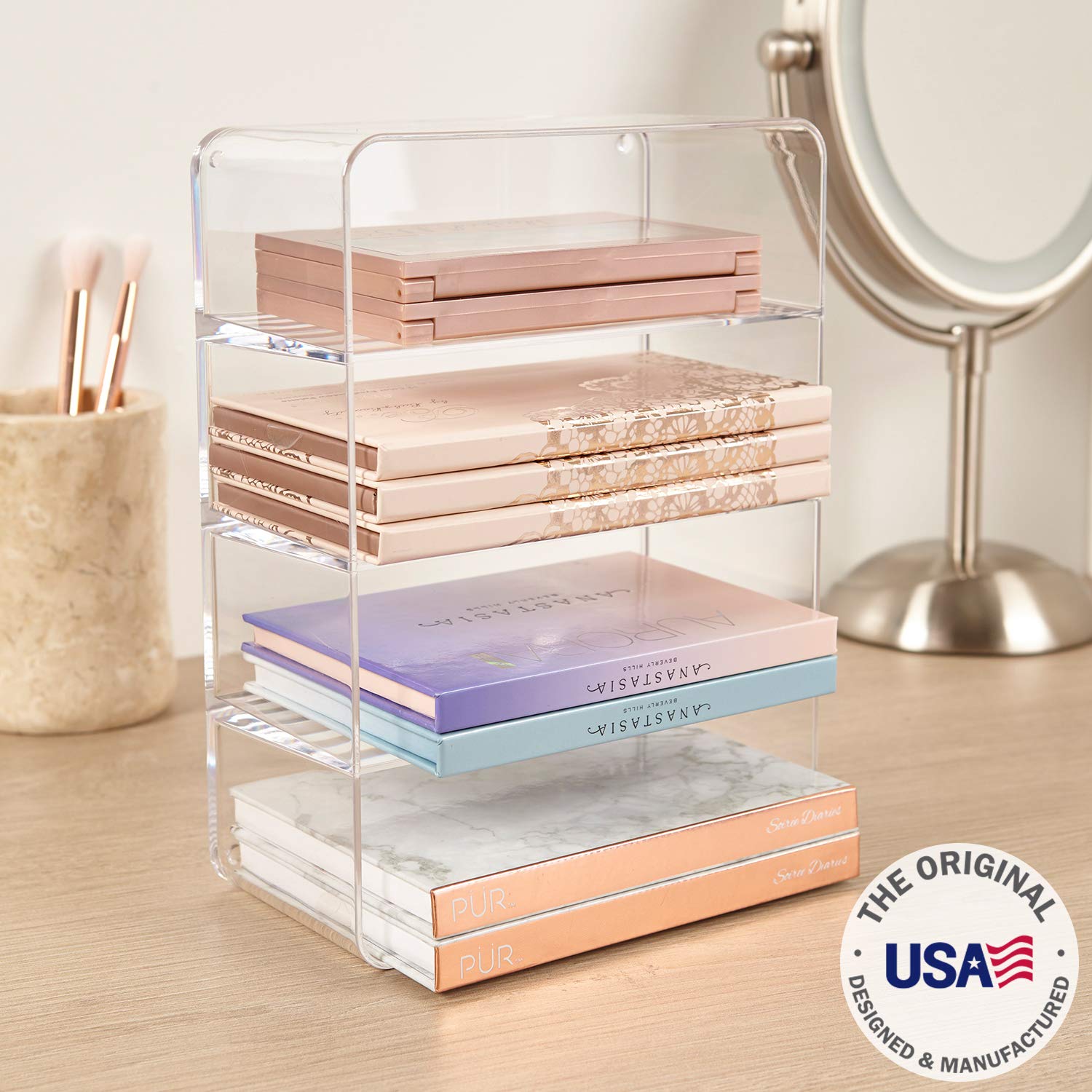 Stori 4-Compartment Clear Plastic Organizer  Rectangular Divided Makeup And Vanity Storage Bin  Use Upright For Eyeshadow Palett