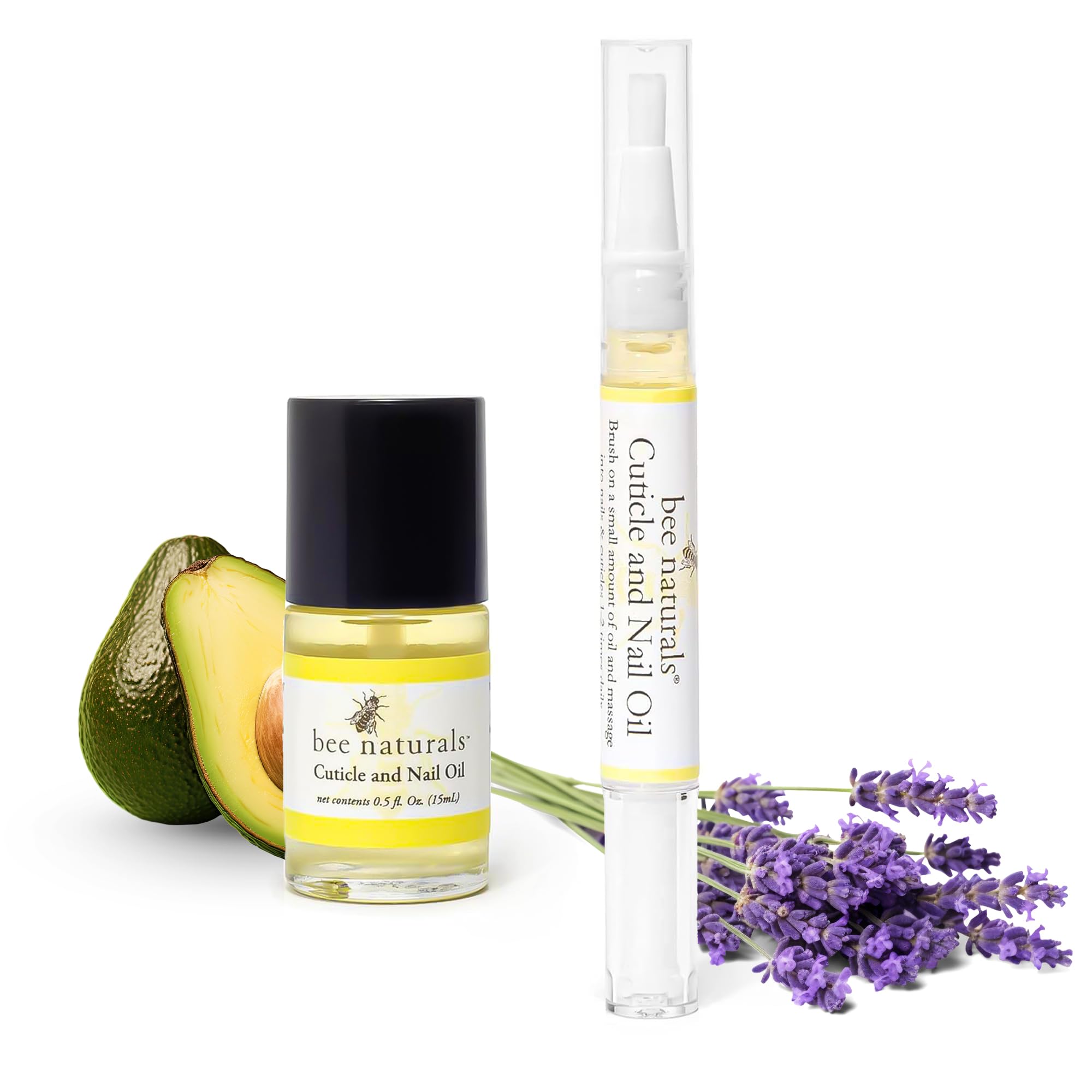 Bee Naturals Nail & Cuticle Oil Kit - Nourishing Nail Strengthener with Vitamin E, Olive & Avocado Oils - Lavender Lemon & Tea T
