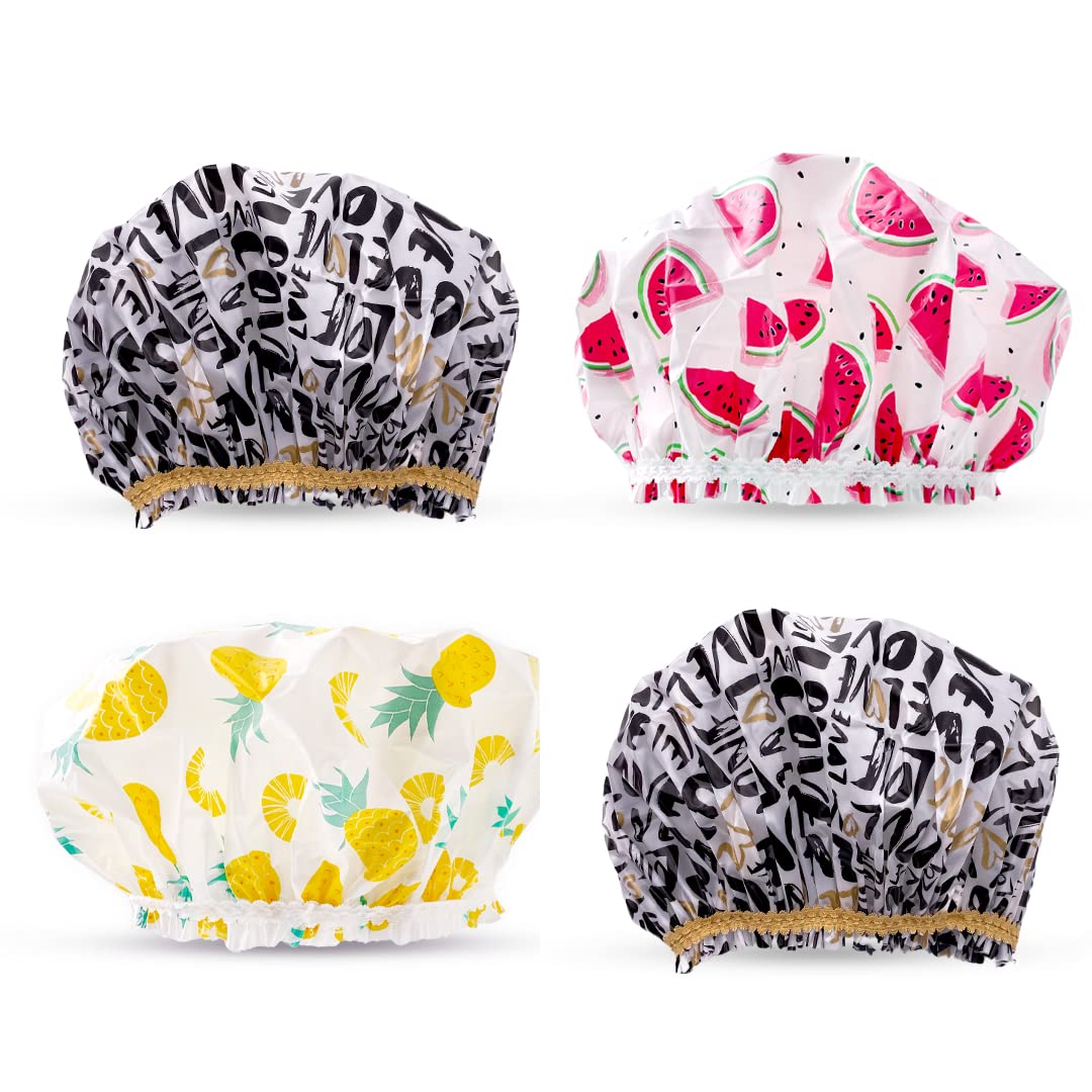 Betty Dain Reusable Vinyl Shower Cap & Bath Cap (4 Pack), Frosted Peva Elastic Stretch Hem. Waterproof Stretchy Hair Cap For All