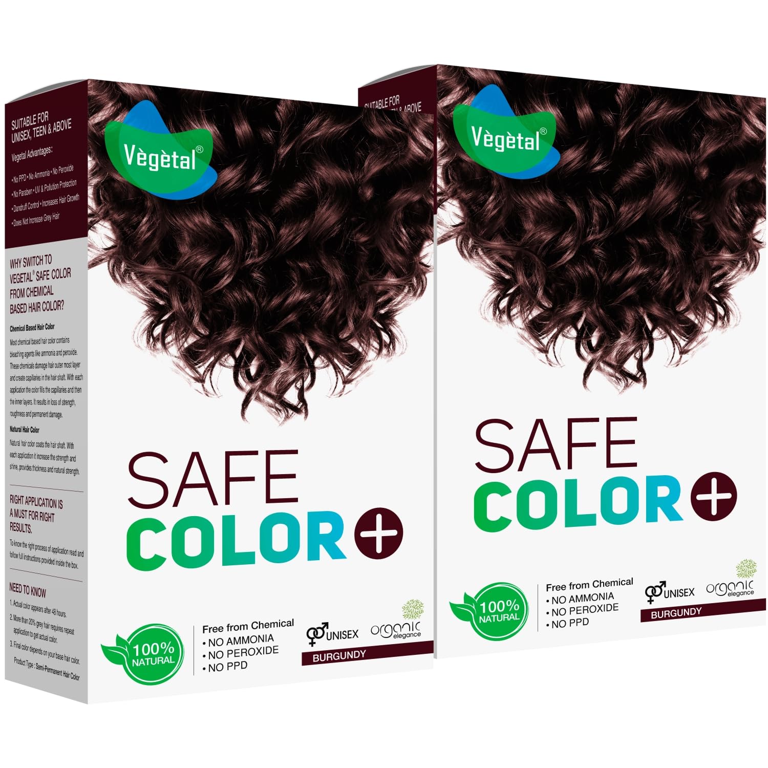Vegetal Safe Hair Color  Burgundy 100Gm (Pack Of 2)  Certified Organic Chemical And Allergy Free Bio Natural Hair Color With N