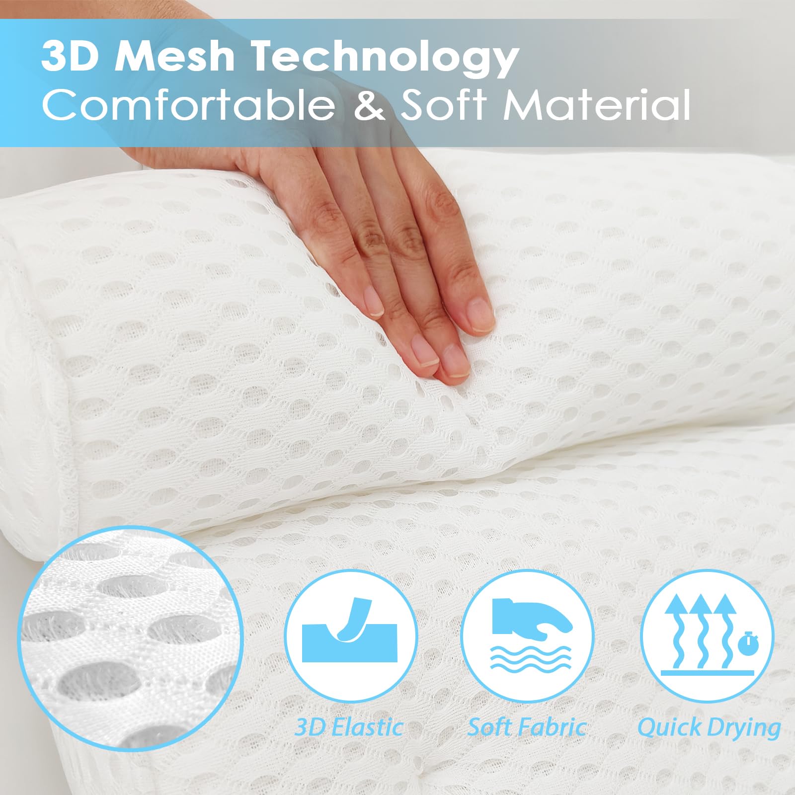 Aeroivi Bathtub Pillow Headrest Bath Pillows For Tub Neck And Back Support With Non Slip Suction Cups Spa Bath Cushion Relaxing