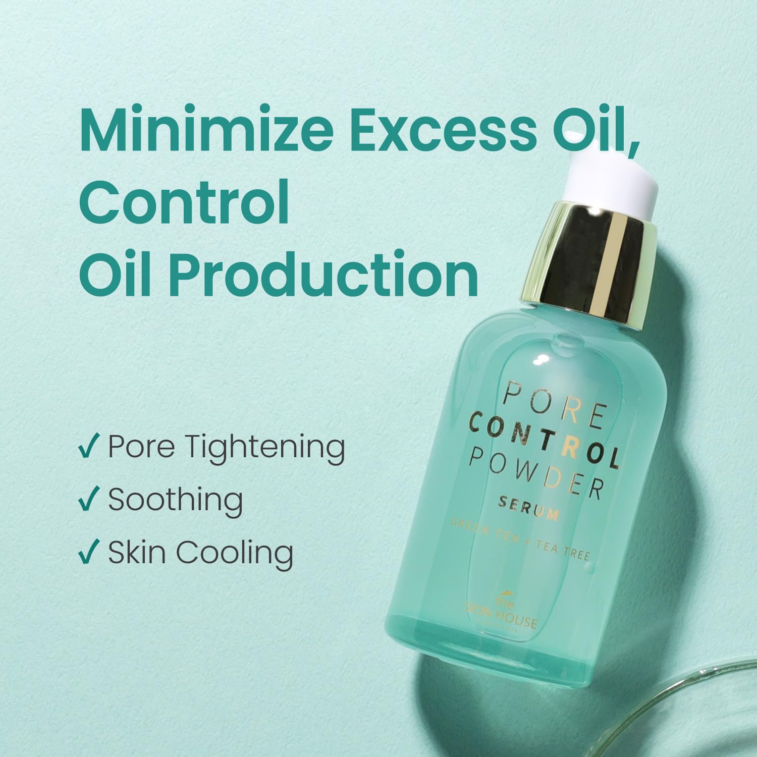 THE SKIN HOUSE 1.69 fl.oz Pore Control Powder Serum, Sebum Control, Soothing | Enlarged Pores, Oily Skin | Green Tea, Panthenol,