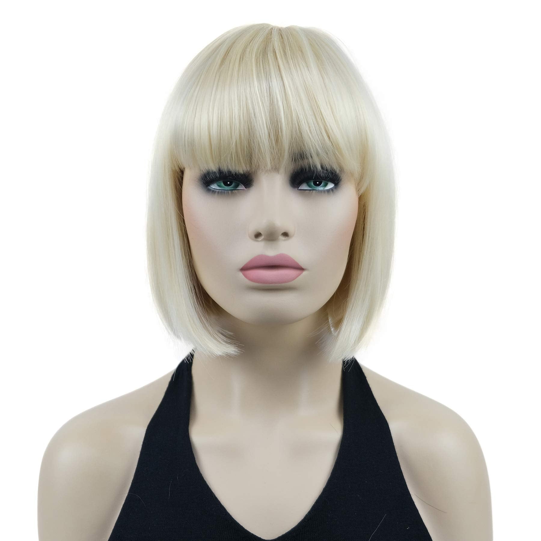 Lydell 8'' Straight Short Bob Hair Flat Bangs Cute Central Dot Skin Top Heat Resistant Synthetic Wigs (613 Blonde)