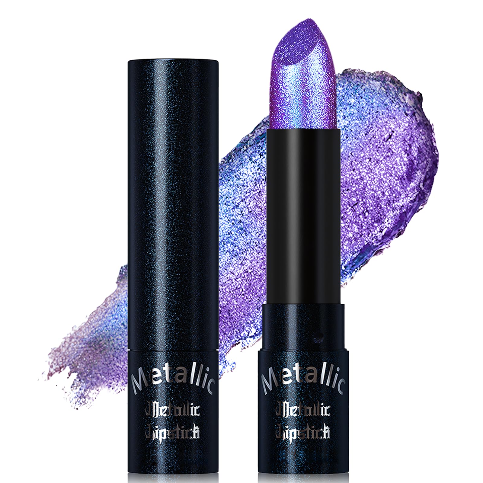 Wugbc Metallic Glitter Blue Purple Lipstick, Lightweight Shimmer Lipstick NonStick Full Coverage Cream Long Lasting High Shine 