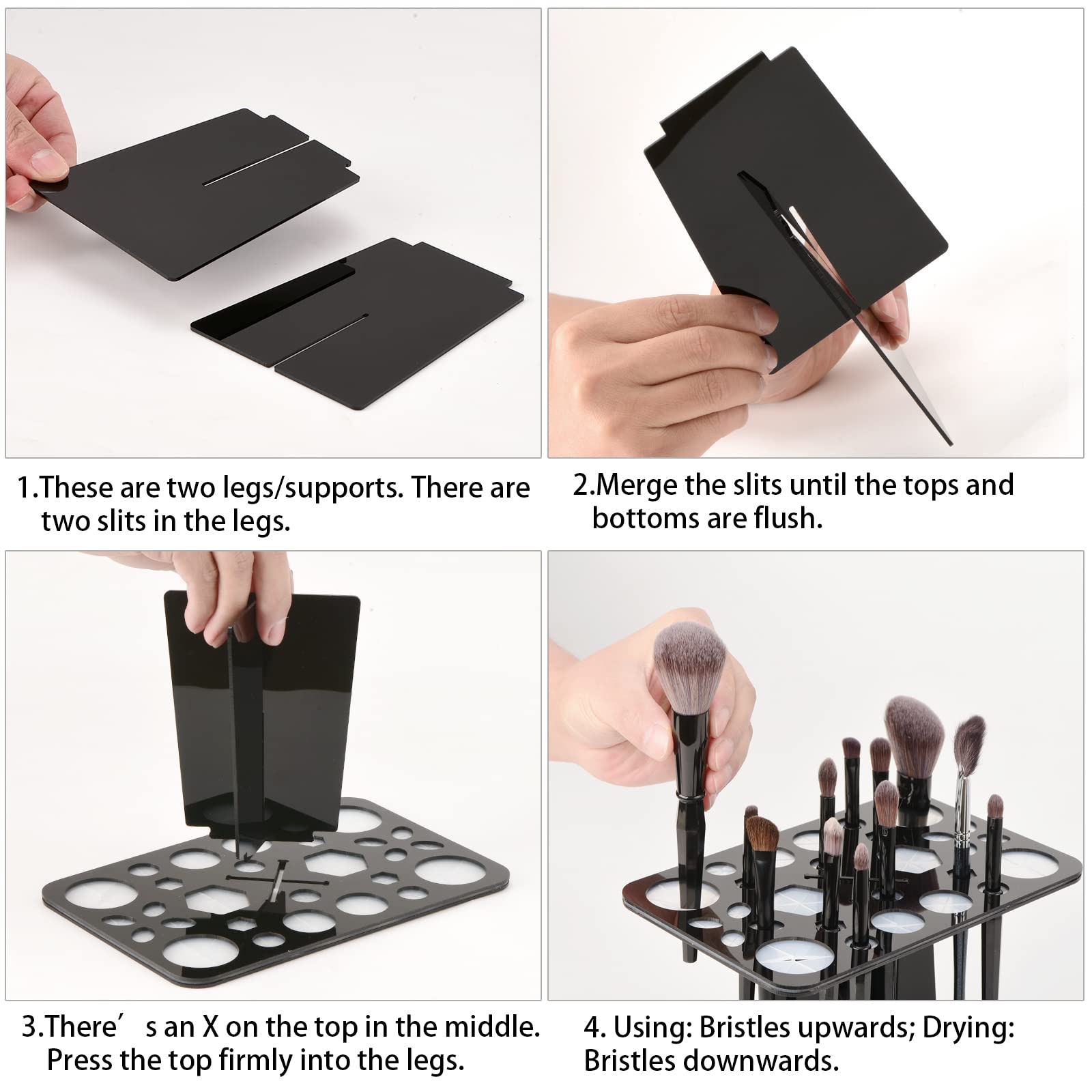 Luckyiren Makeup Brush Drying Rack - Collapsible 28 Slot Holder, Acrylic, Black, Model BRUSHRACK-28-BK