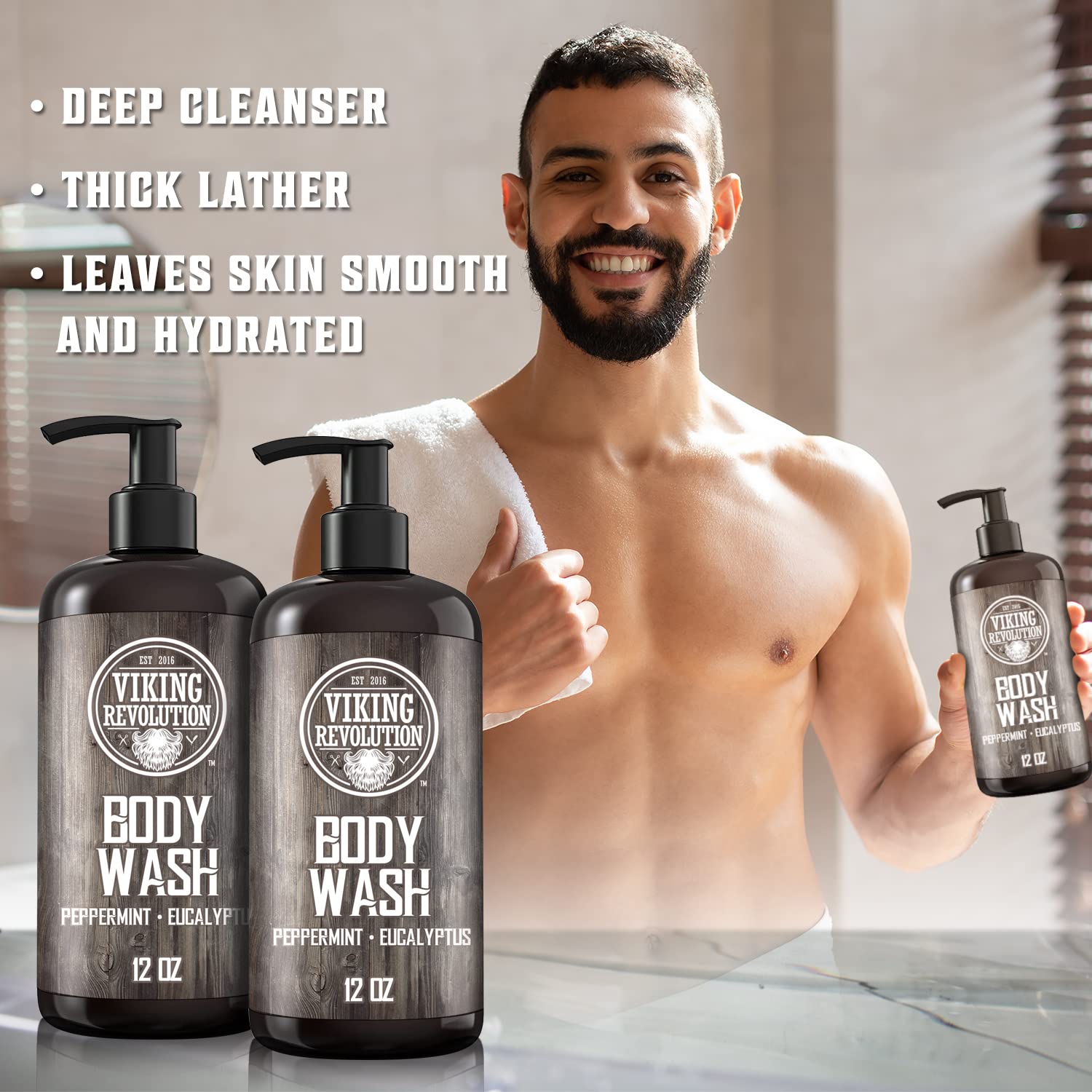 Viking Revolution Men'S Body Wash - Eucalyptus Peppermint Body Wash For Men - Mens Natural Body Wash With Vitamin E And Rosemary