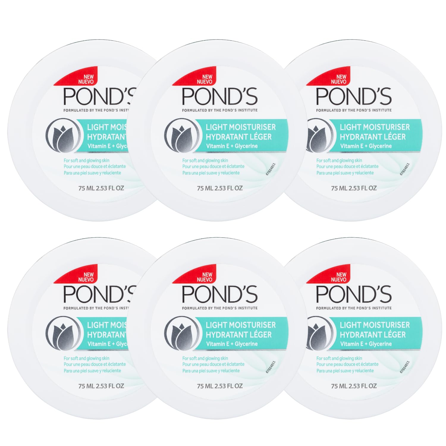 Pond'S Light Moisturizer Cream, For Soft And Glowing Skin, Vitamin E, 6-Pack Of 2.53 Fl Oz Each