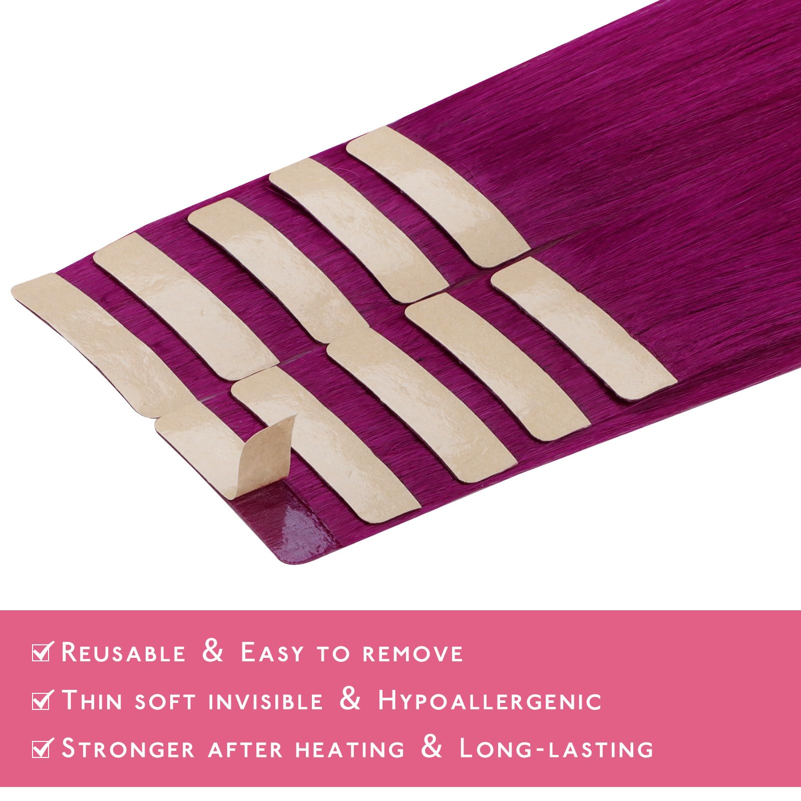 Wennalife Tape In Hair Extensions Human Hair Violet Tape In Extensions, 10Pcs 30G 26 Inch Remy Invisible Tape Ins Straight Color