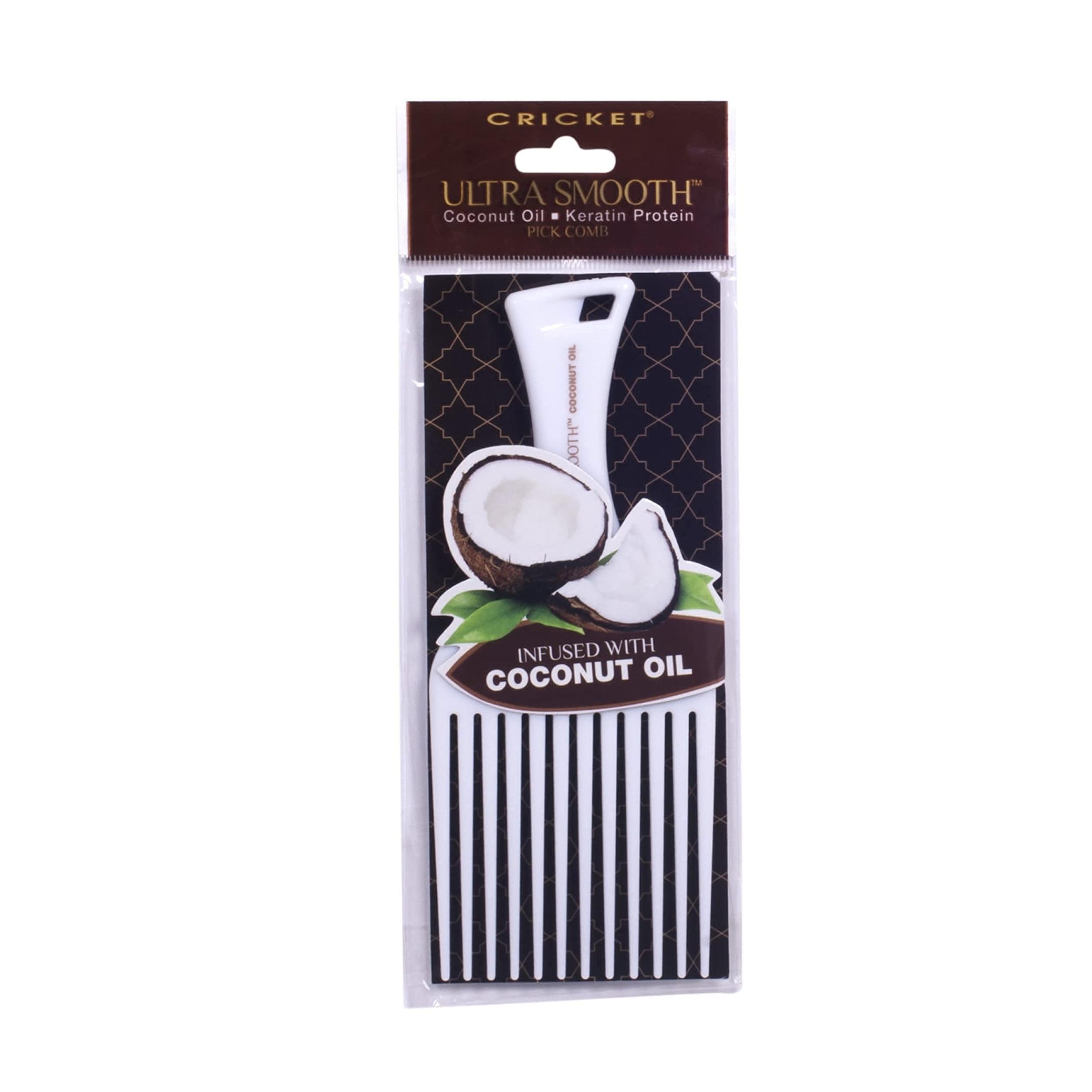 Cricket Ultra Smooth Coconut Hair Pick Comb For Curly, Thick, Medium To Long Hair Anti-Frizz Lifting And Volume Comb With Coconu