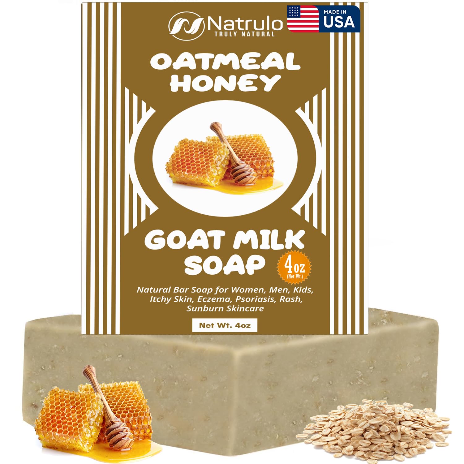 Cactus Honey & Oats Goat's Milk Soap Bar 4 oz - Natural Bar Soap for Women, Men, Kids, Itchy Skin, Eczema, Psoriasis, Rash, Sunb