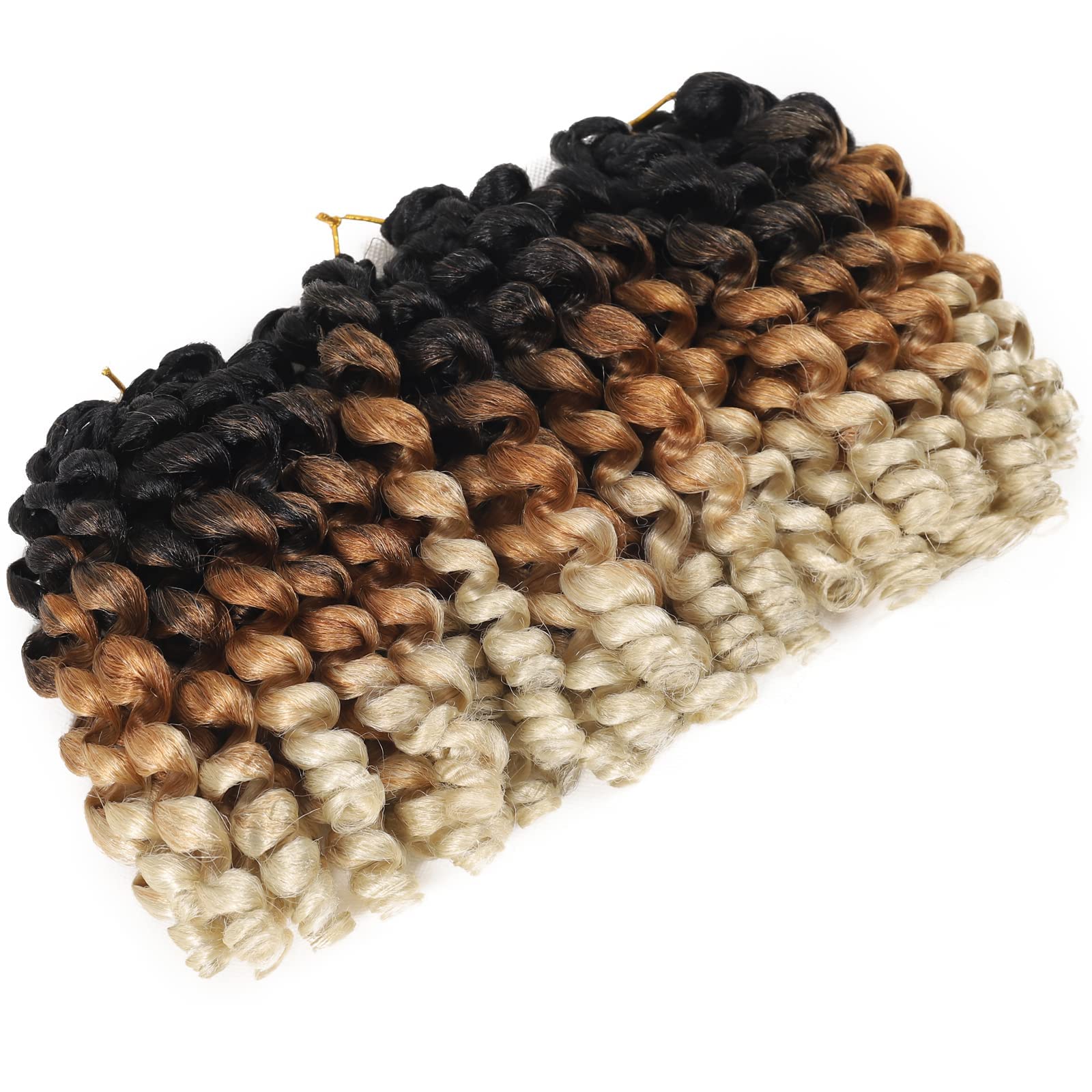 Jamaican Bounce crochet Hair Extensions 8 inch Ringlet Wand curl crochet Hair 3 Tone Blonde Ombre curly crochet Braids grey croc