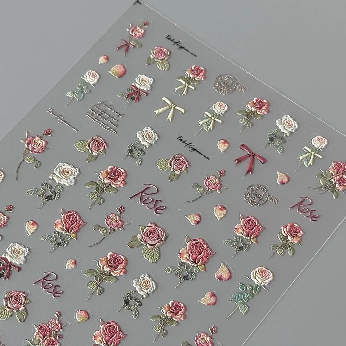 Flower Nail Art Stickers Valentine'S Day Nail Stickers For Nail Art 5D Embossed Rose Flower Nail Decals 1Pcs Retro Rose Flower S
