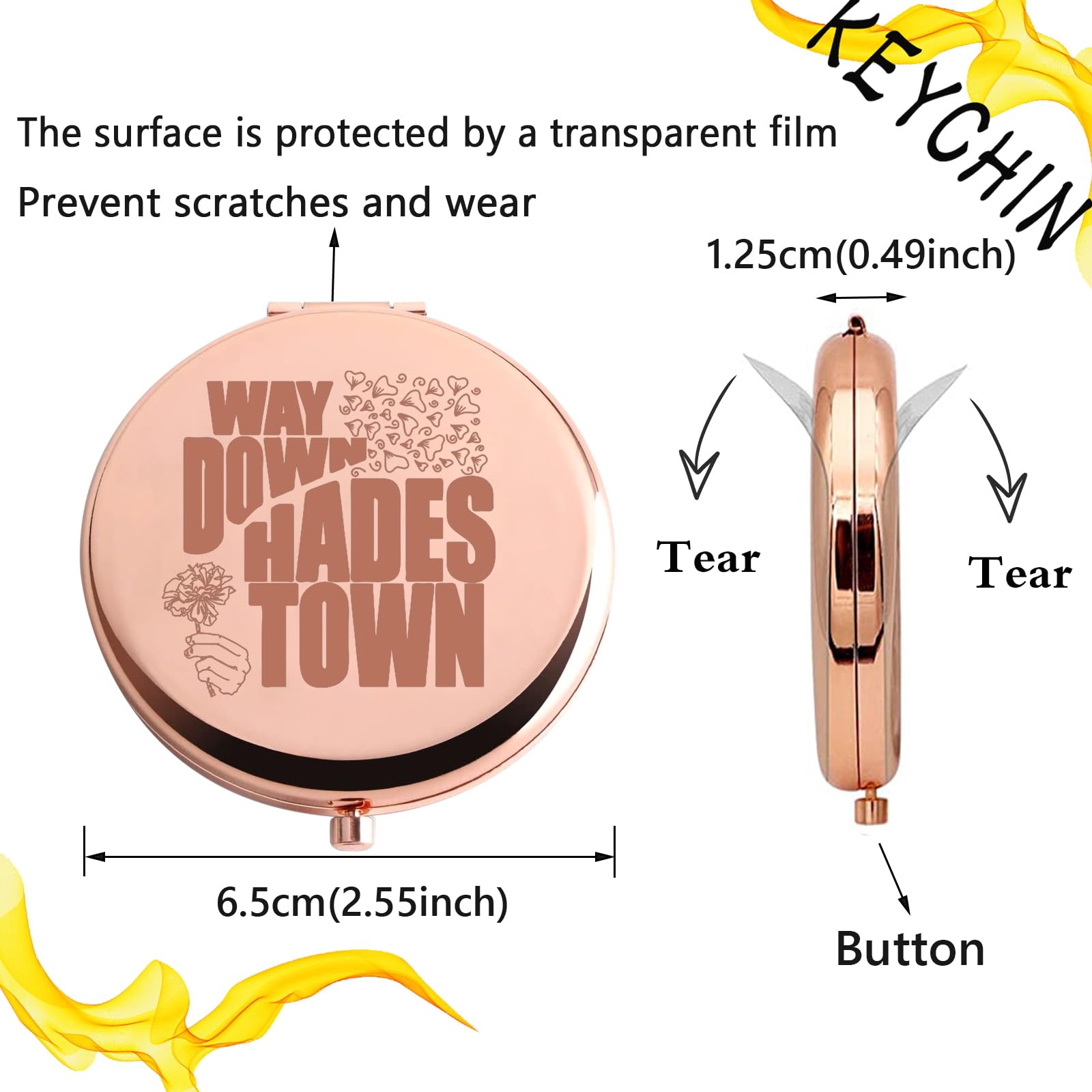Keychin Hadestown Musical Pocket Mirror Broadway Hadestown Fans Gifts Way Down Hadestown Compact Makeup Mirror (Hadestown-Rg)