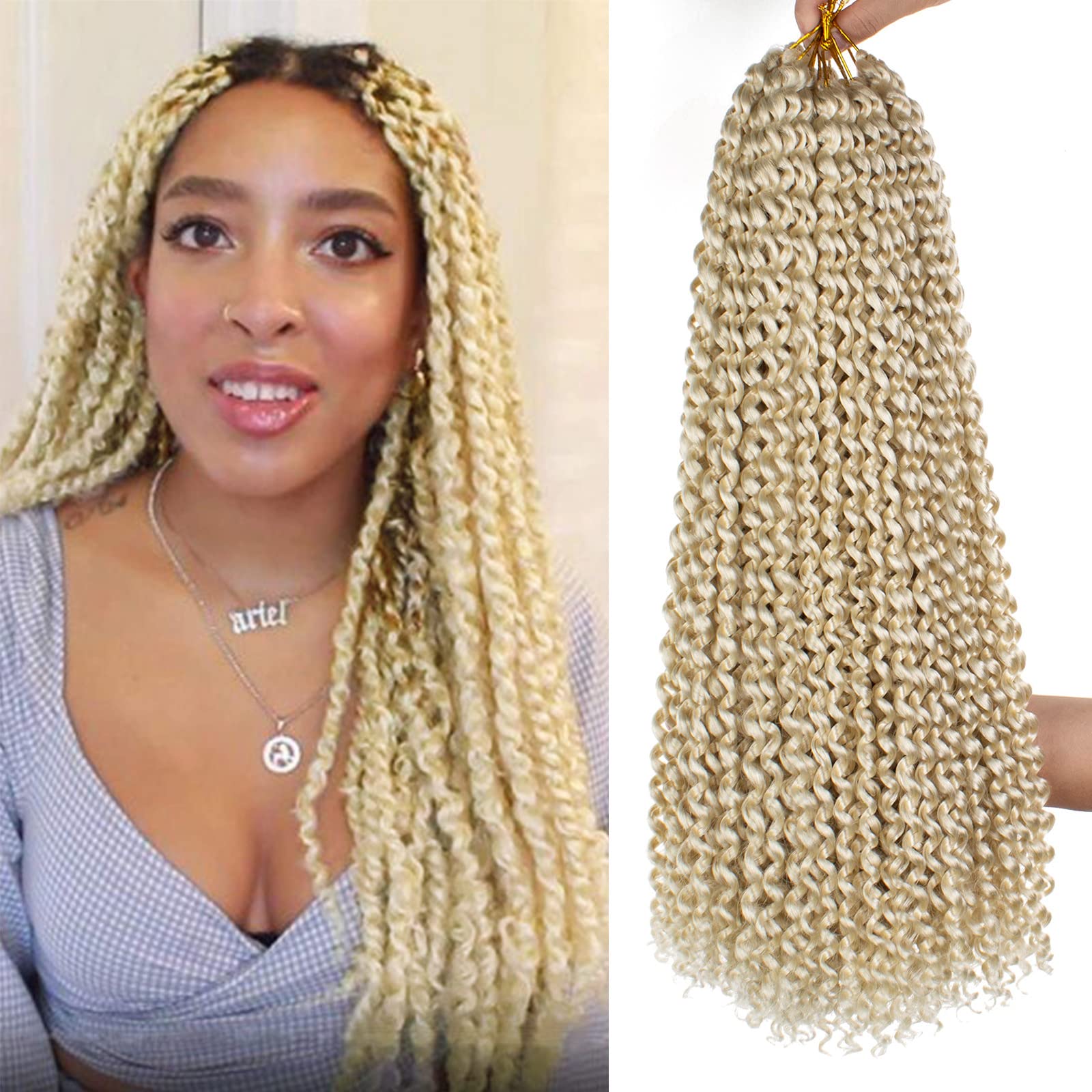 Leeven 18 Inch 2Pcs Water Wave Crochet Braids Hair For Butterfly Locs Passion Twist Crochet Hair Hot Water Setting Blonde Passio