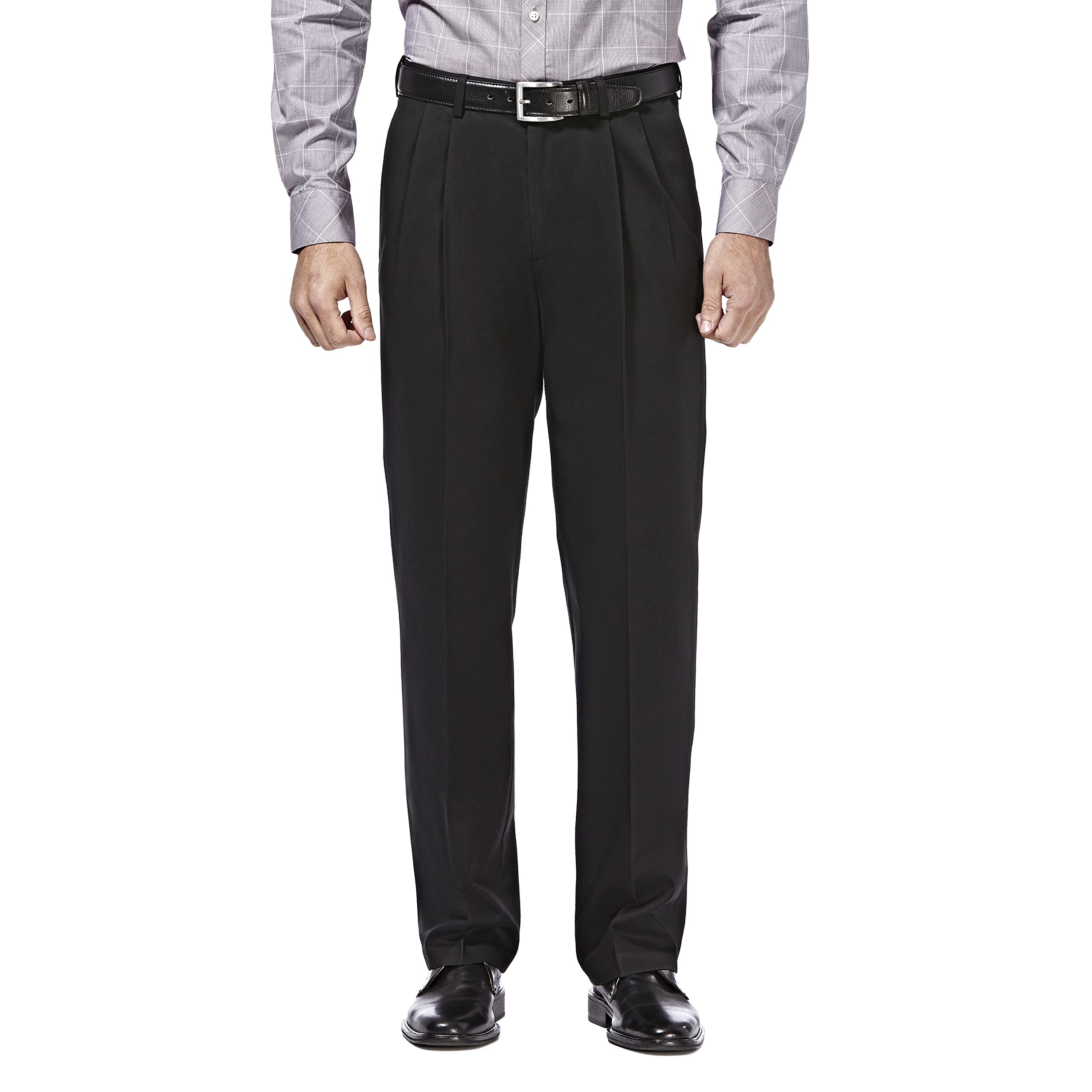 Haggar Mens Premium No Iron Khaki classic Fit Pleat Front Regular and Big  Tall Sizes, Black, 42W x 32L