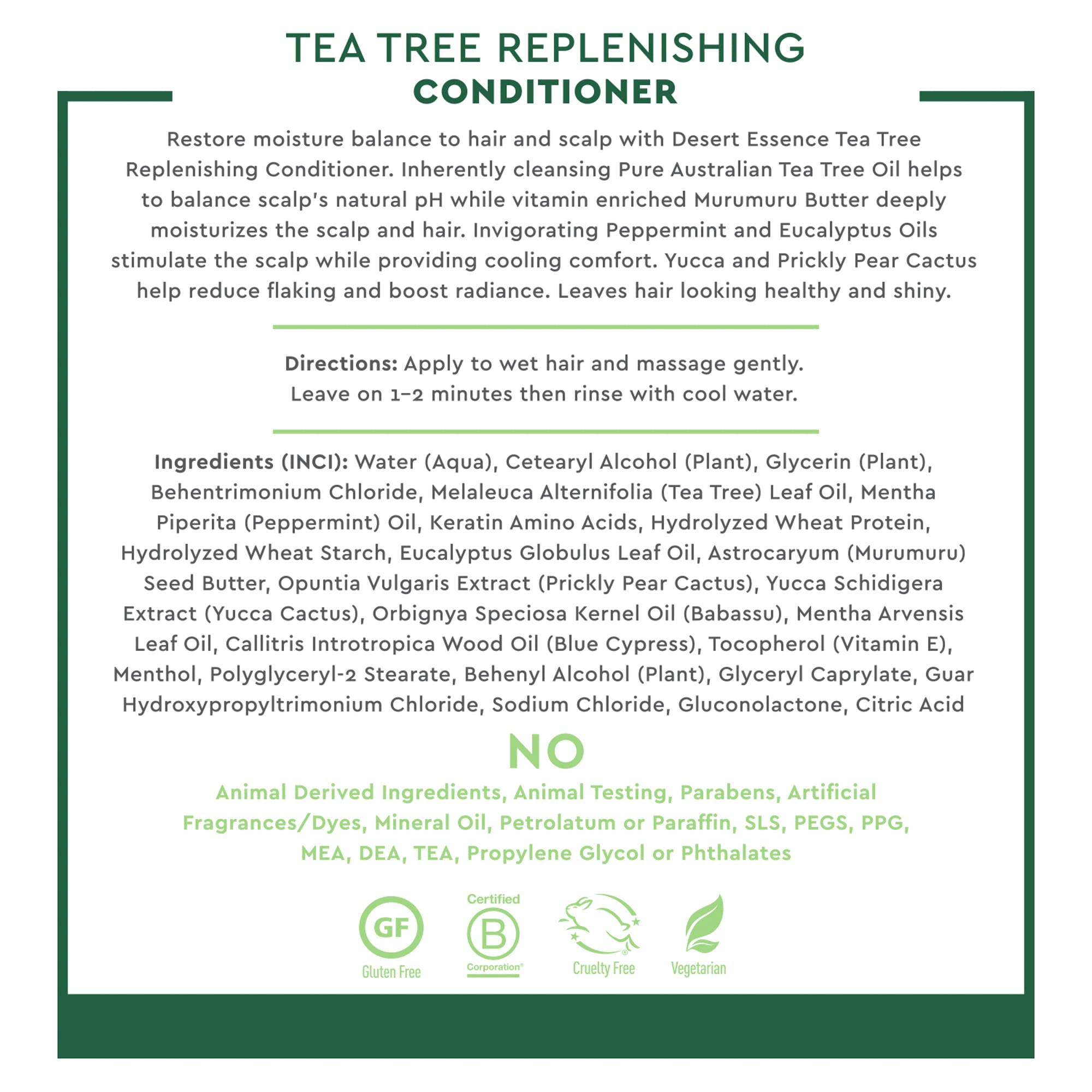 Desert Essence Tea Tree Replenishing Conditioner - 12.7 Fl Ounce - Peppermint & Yucca - Eucalyptus Oil - Vitamin E - Keratin - M