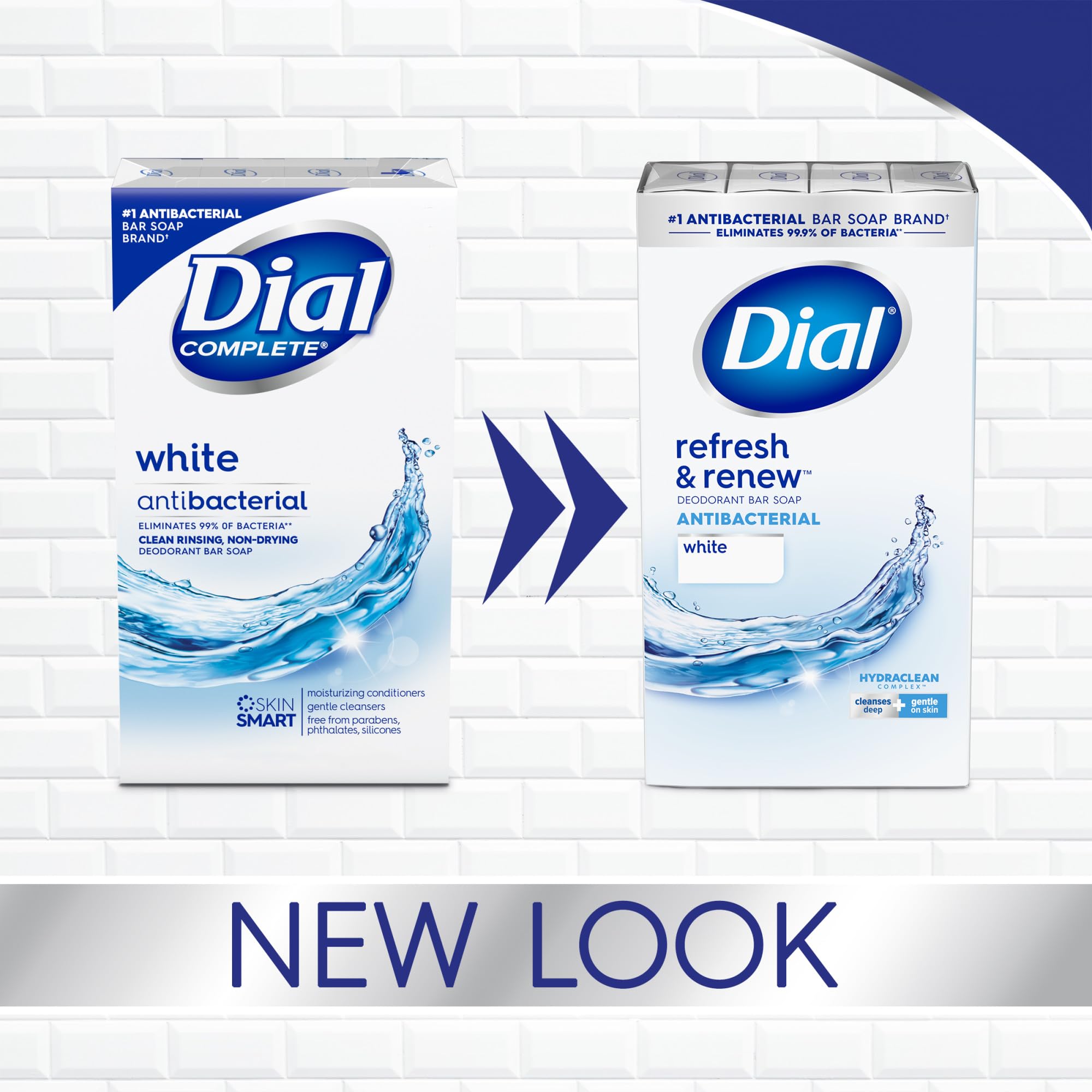 Dial Antibacterial Bar Soap, Refresh & Renew, White, 4 Oz, 32 Bars