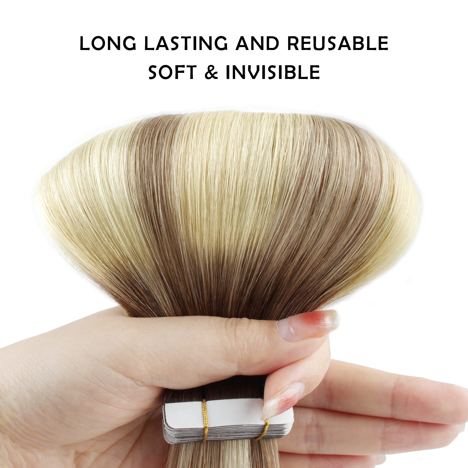Sassina 16 Inch Invisible Tape In Hair Extensions Human Hair Rooted Brown To Blonde Real Hair Extensions Tape In Double Side Glu