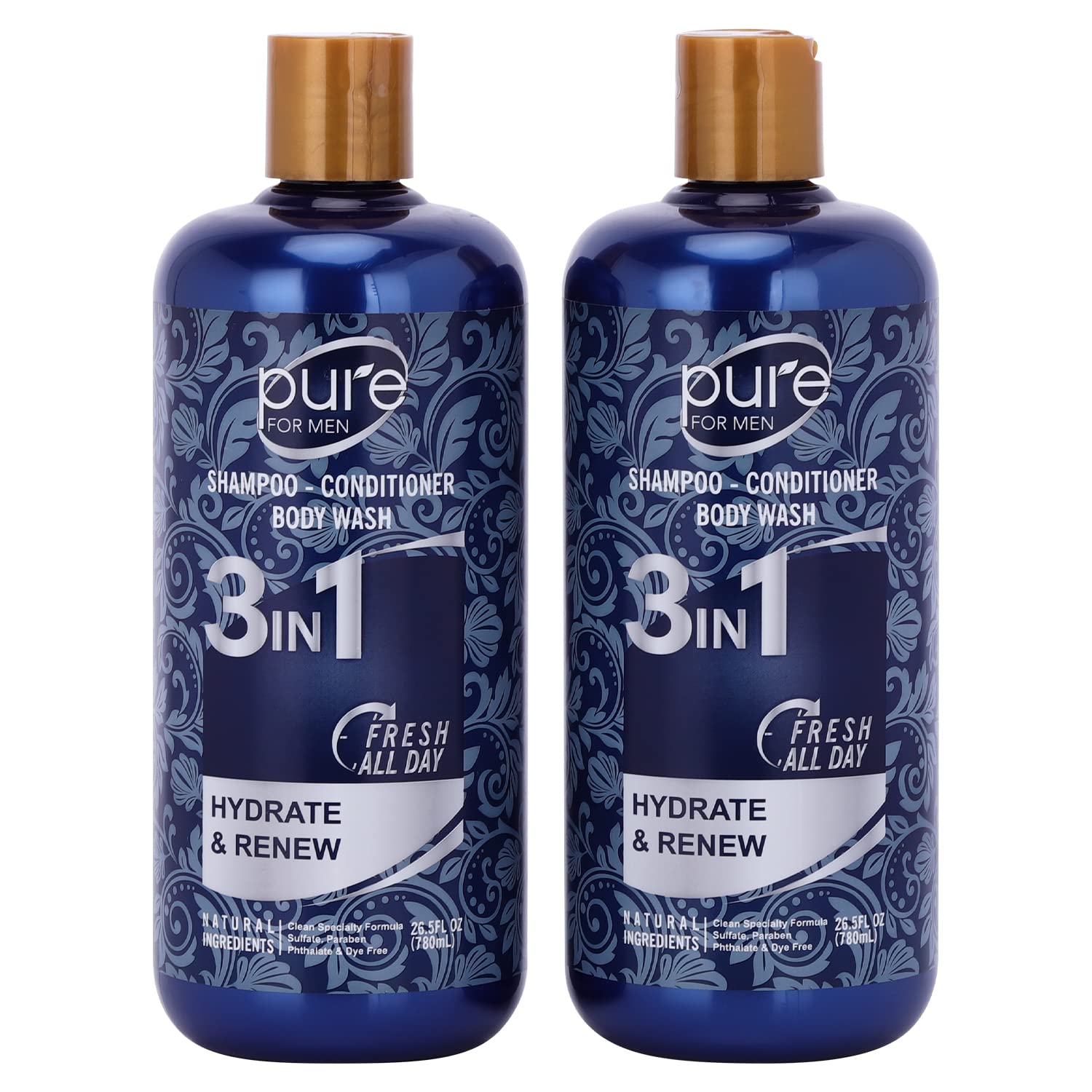 3-In-1 Men'S Shower Gel, Shampoo And Face Wash - Paraben & Sulfate Free, Keeps You Fresh All Day! 2 Pack.