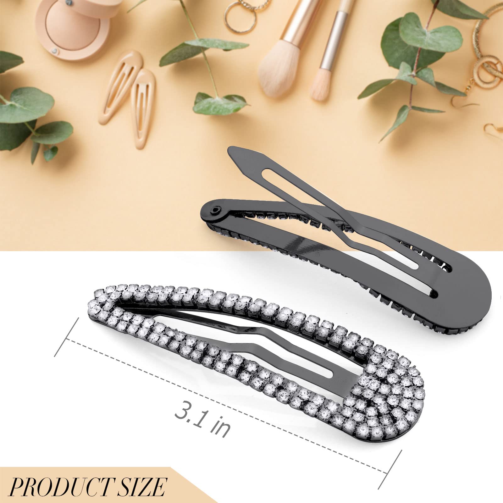 Kanprincess Hair Clip, 2Pcs 3.1Inch Rhinestone, Snap Hair Clips, Black, Hair Accessories For Women Girls Bridal, Wedding, Party,