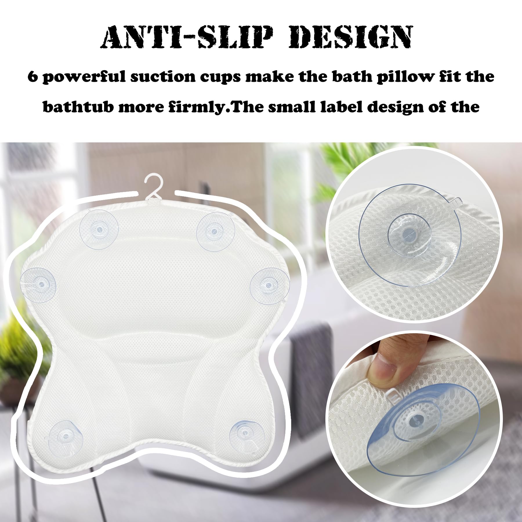 Bath Pillow Spa Bathtub Ergonomic For Tub, Neck, Head, Shoulder Pillows Support Cushion Headrest,Strong Grip Suction Cups Soakin