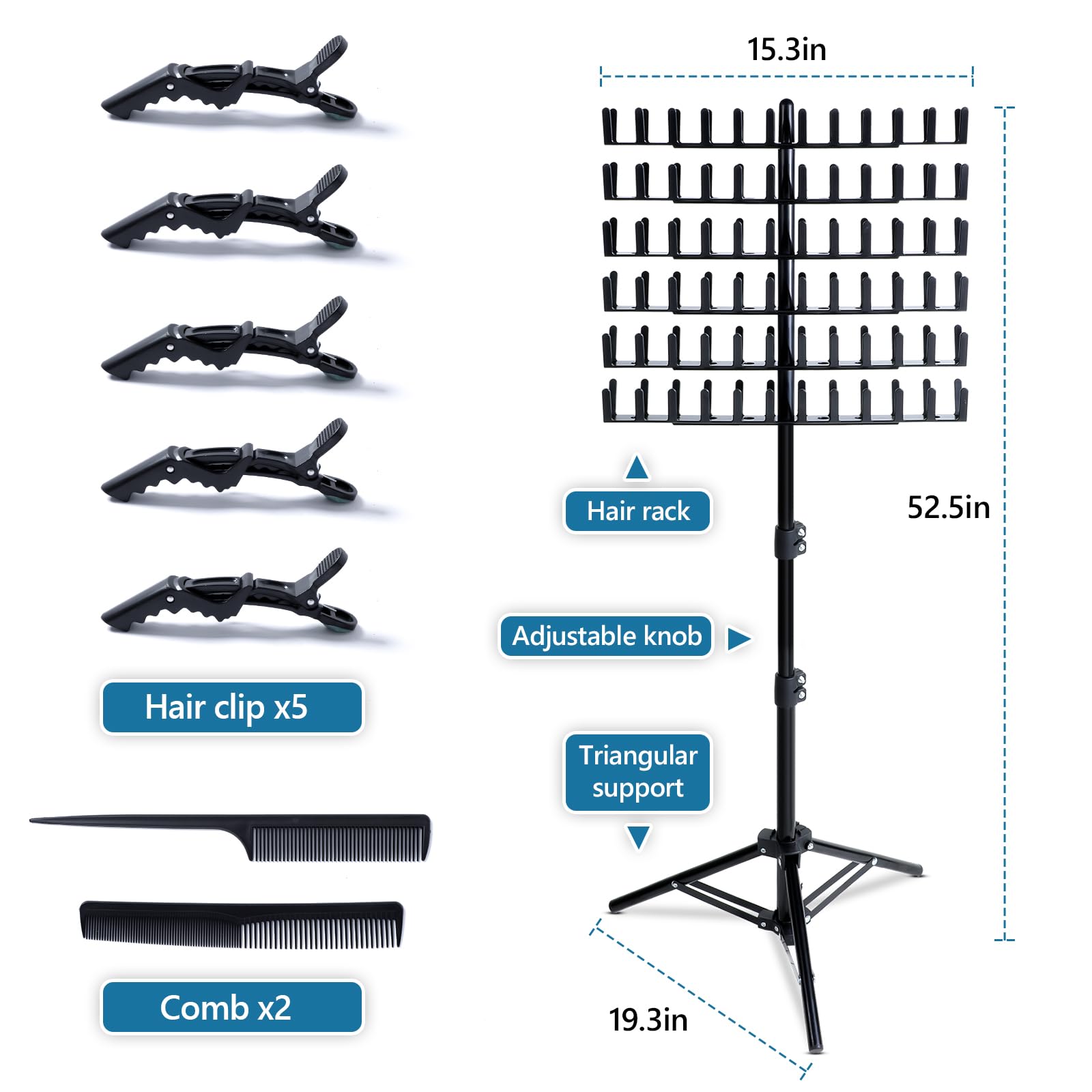 Eastdone Braiding Hair Rack Standing Hair Extension Holder Hanger, 144 Pegs Hair Divider Rack For Braiding Hair Separator Stand