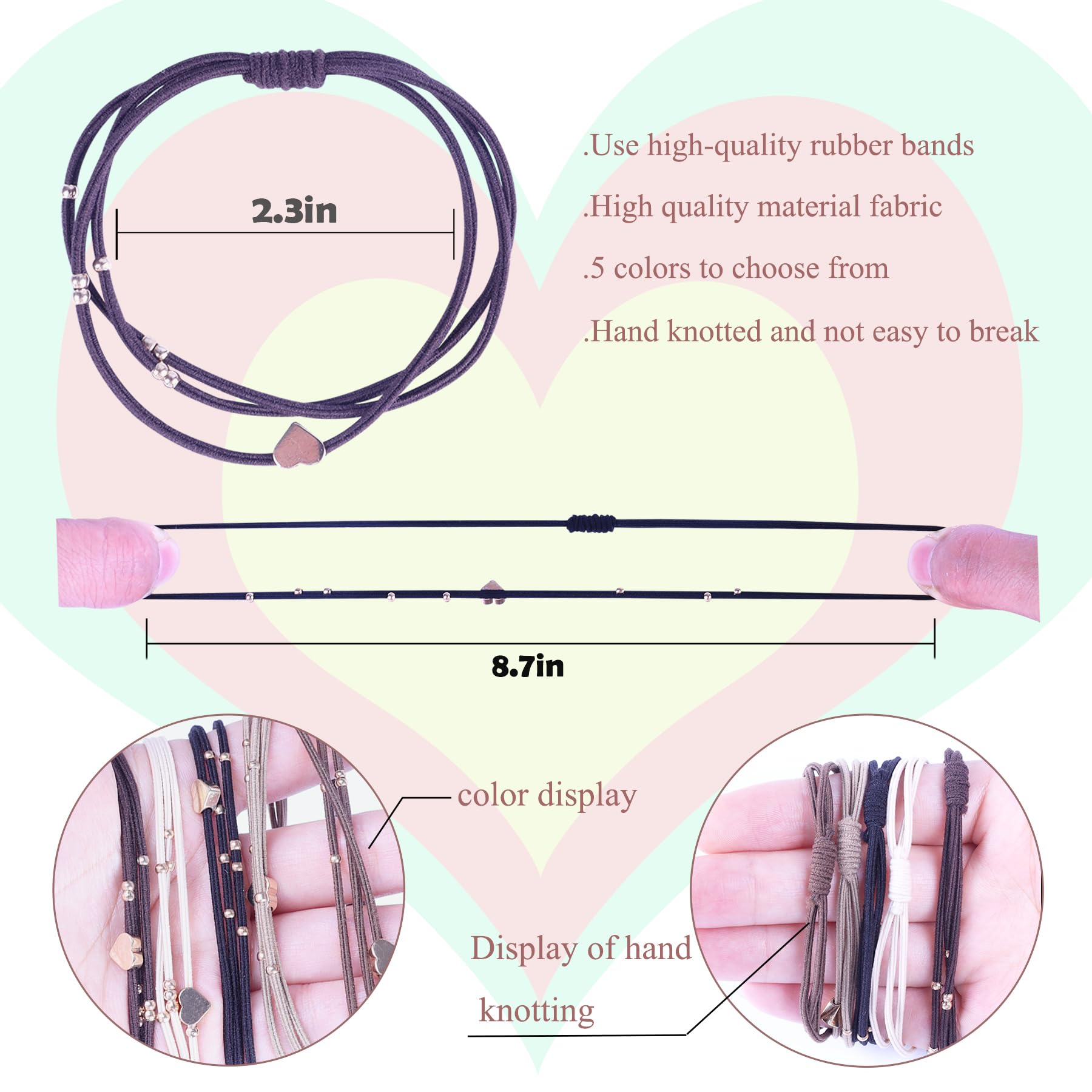 20 Pcs Boho Hair Ties, Women'S Hair Tie Bracelets In 5 Neutral Colors, Ponytail Holders For Thick Or Thin Hair, Cute No-Damage E