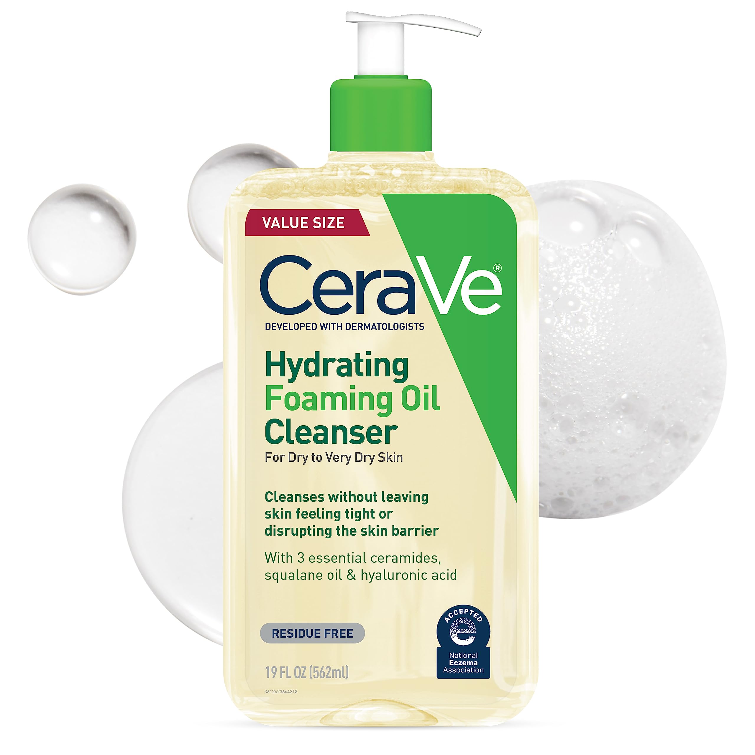 CeraVe Hydrating Foaming Oil Cleanser | Moisturizing Oil Cleanser for Face & Body | Squalane Oil + Hyaluronic Acid + Ceramides |